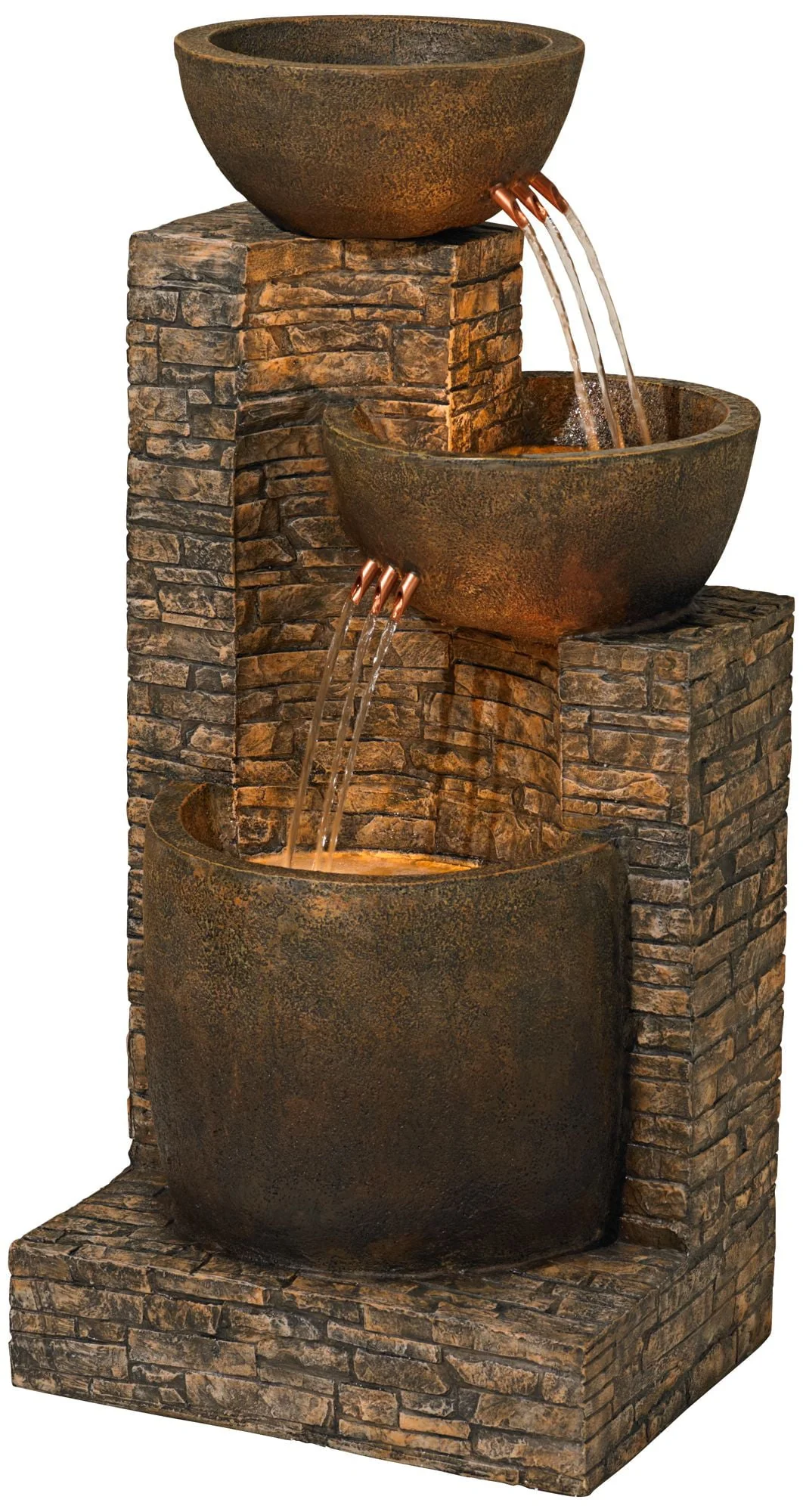 John Timberland Outdoor Floor Water Fountain Three Bowl Floor Cascade 35