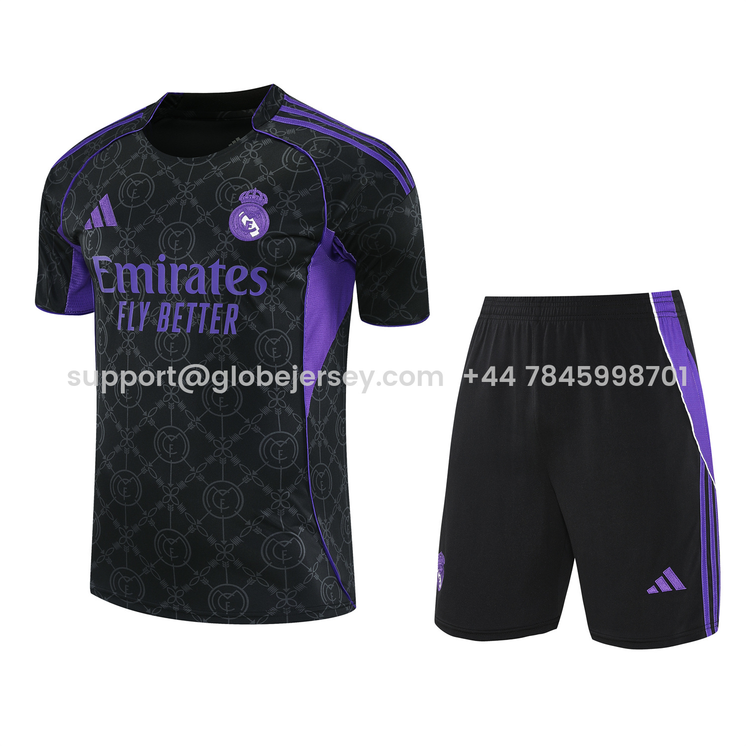 Real Madrid 25-26 Short-Sleeve Training Set - Blue Edge Black Top & Black Shorts