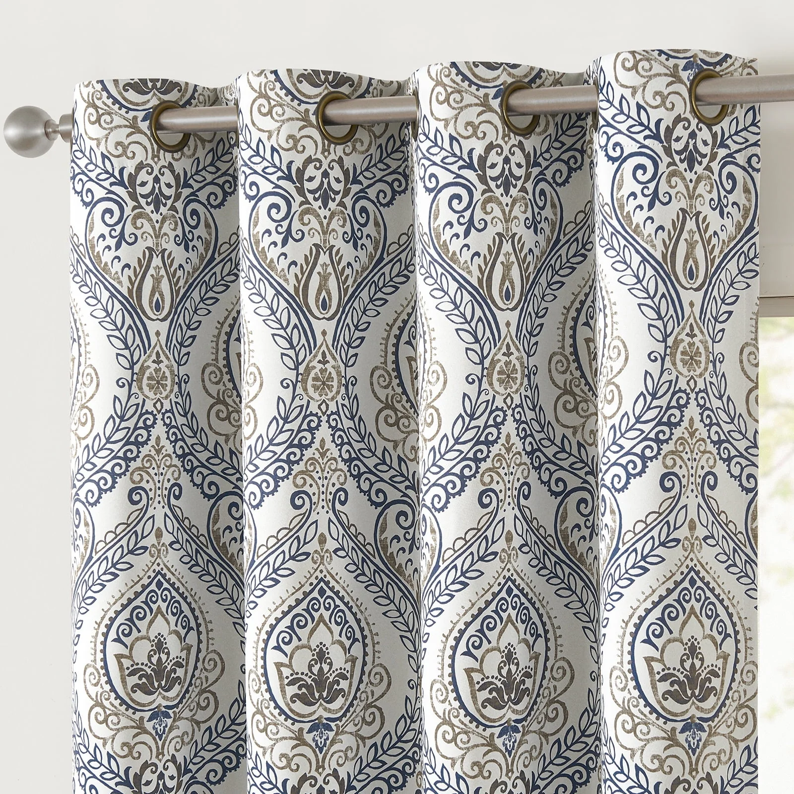 Curtainking 100% Blackout Curtains 84 in Blue Damask Medallion Window Curtains for Bedroom Grommet Thermal Insulated Drapes for Living Room Vintage Luxury Window Treatments Set 2 Panels