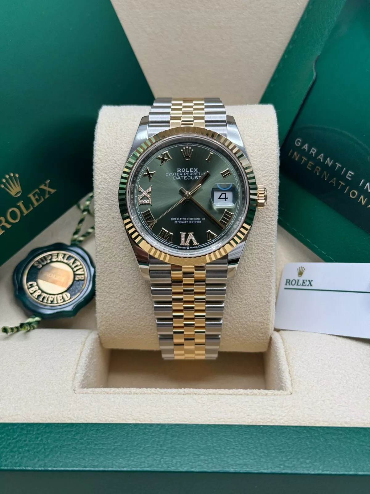 【Super Clone】RLX  Datejust 36mm 126233 Olive-green Roman Diamond Dial Two-Tone Jubilee Bracelet
