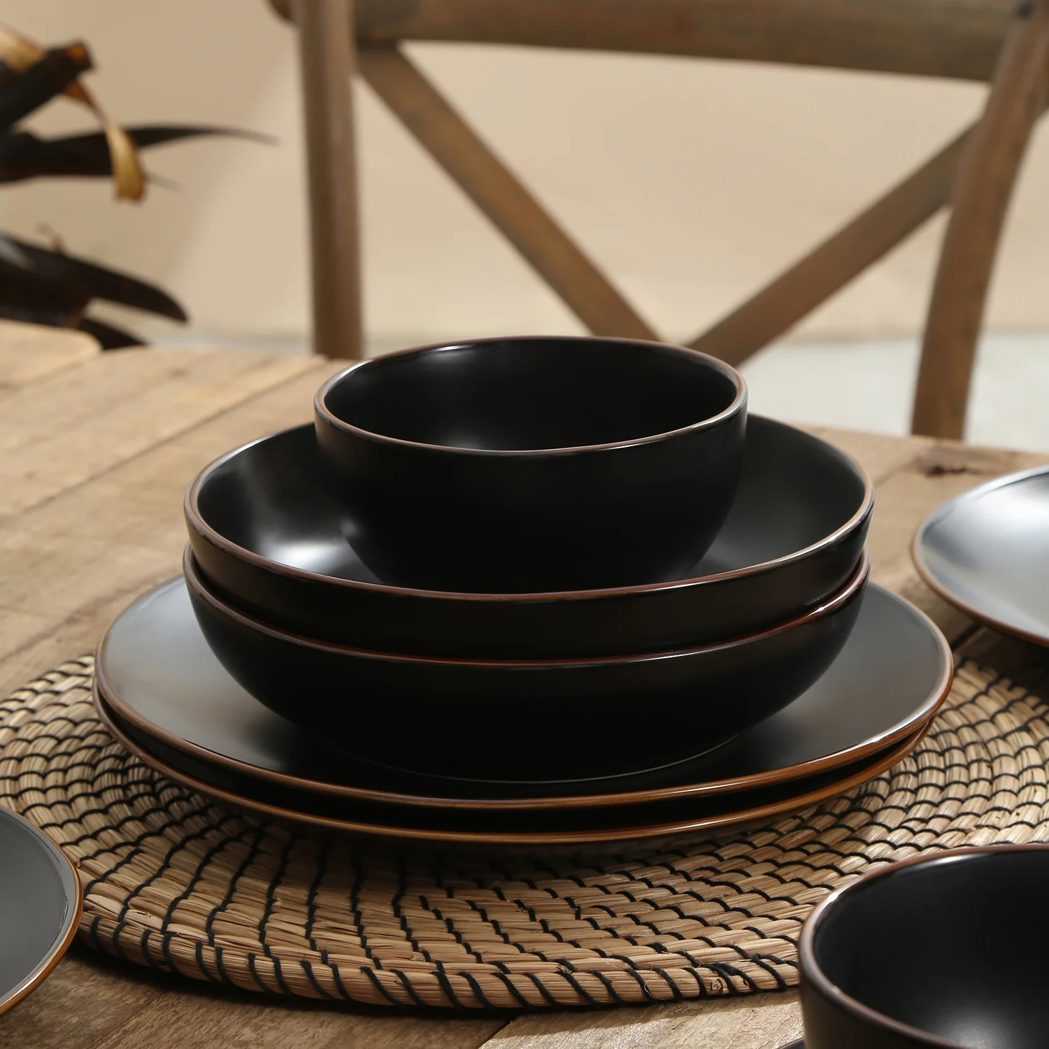 Stone + Lain Brasa Stoneware Collection Dinnerware Set, 32-Piece Service for 8, Blue