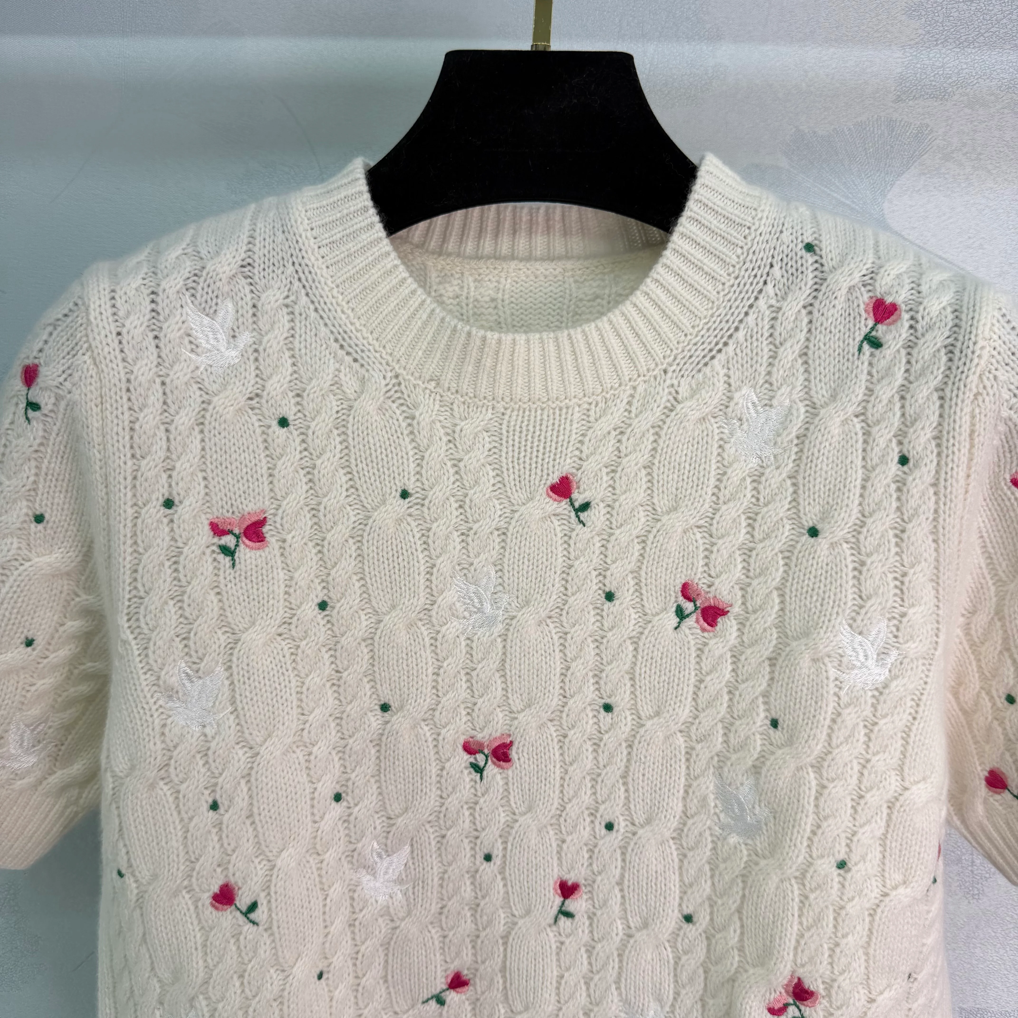 Rose Embroidered Knit Short-Sleeve