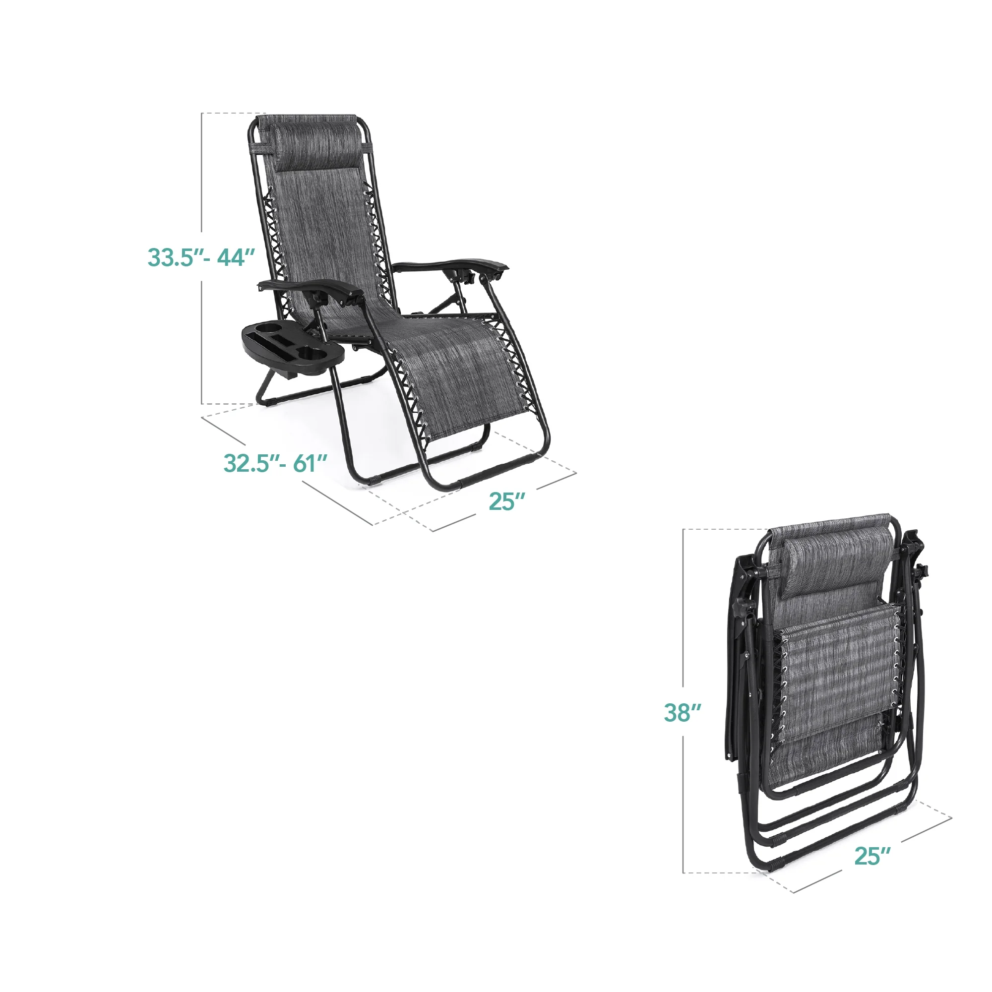 Best Choice Products Set of 2 Zero Gravity Lounge Chair Recliners for Patio, Pool w/ Cup Holder Tray - Gray