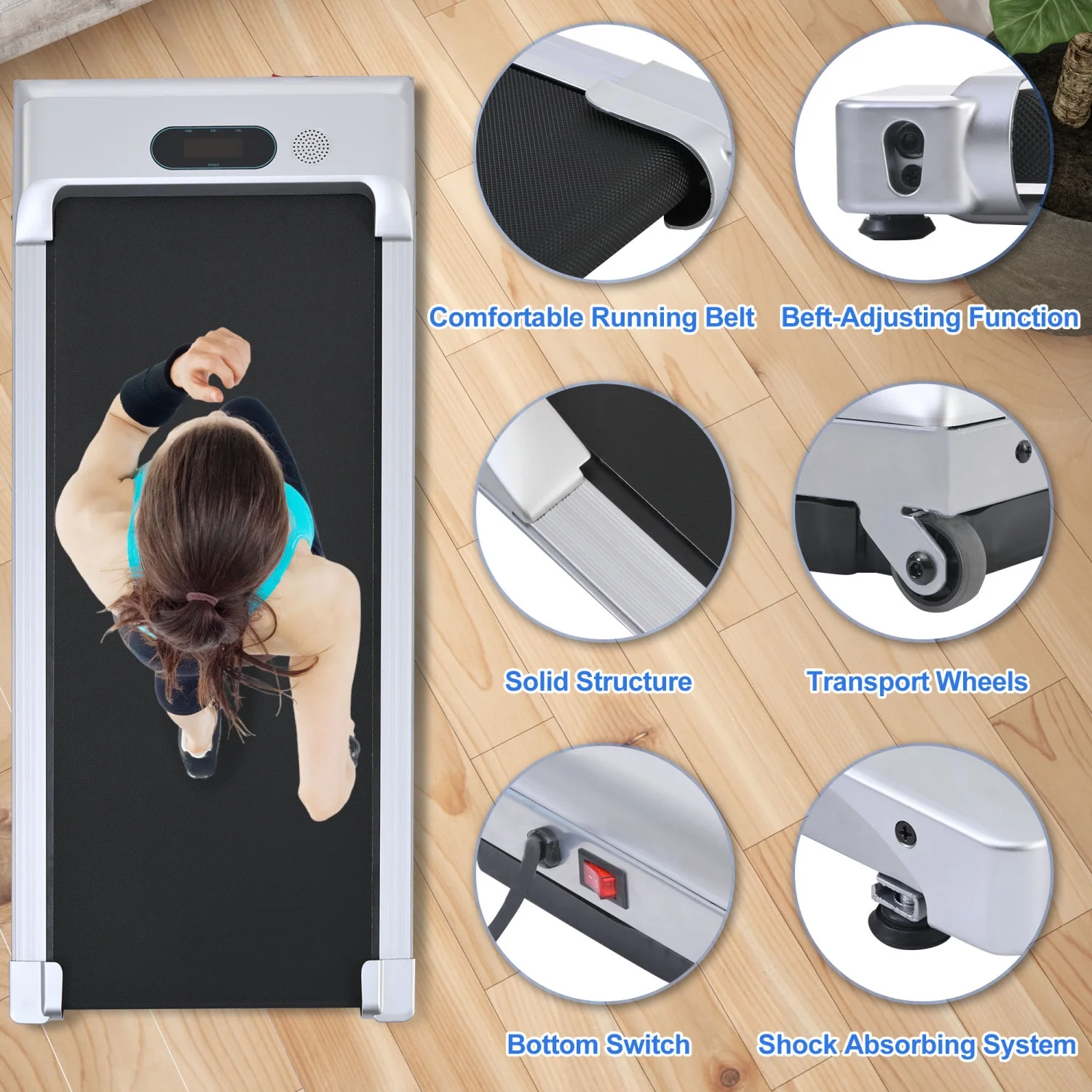 SWERTOY Walking Pad Running Machine Walking Machine for Home Under Desk Treadmill with LED Display and 12 Preset Programs 2.25HP Portable Treadmill Jogging Machine for Office Small Space