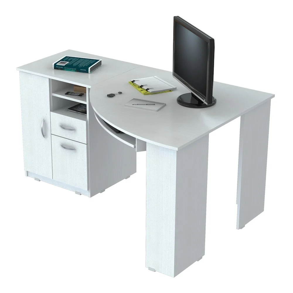Inval Modern Corner Desk with 2 Drawers and Cabinet, Washed Oak