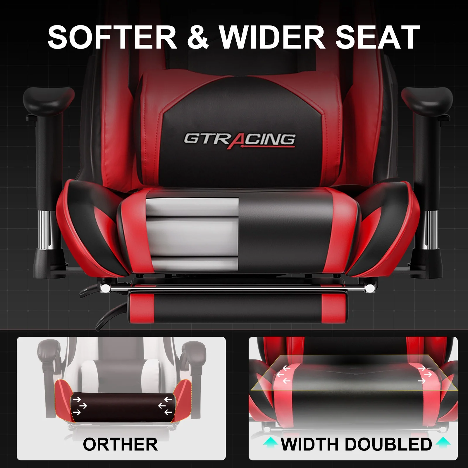 GTRACING Gaming Chair, Ergonomic Office Desk Chair with Lumbar Support, PU Leather, Footrest & Adjustable Headrest, Red