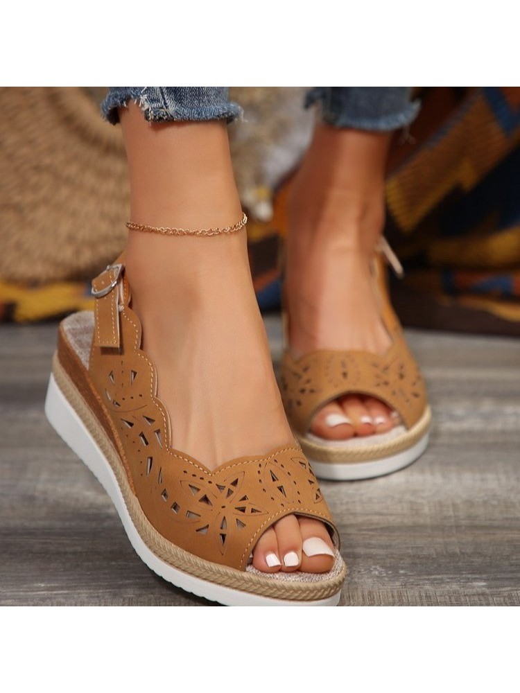 Hollow-out Peep Toe Wedge Wedges & Platform