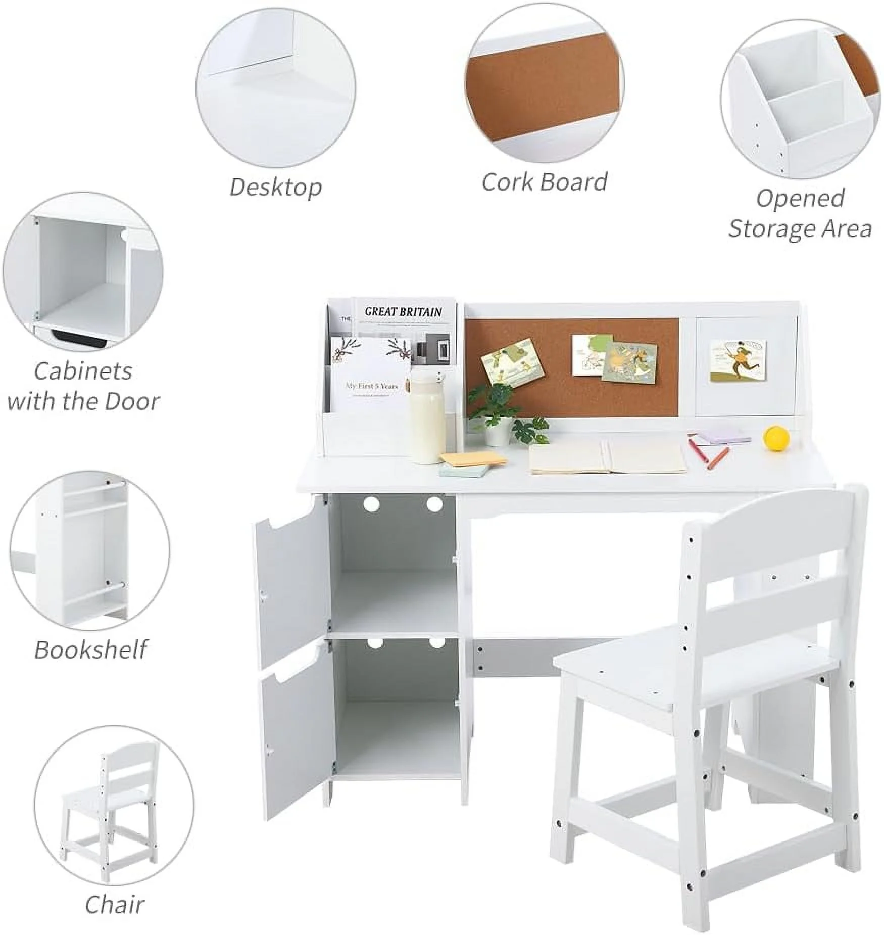 Joyspirit Kids Writing Desk with Chair Set, White