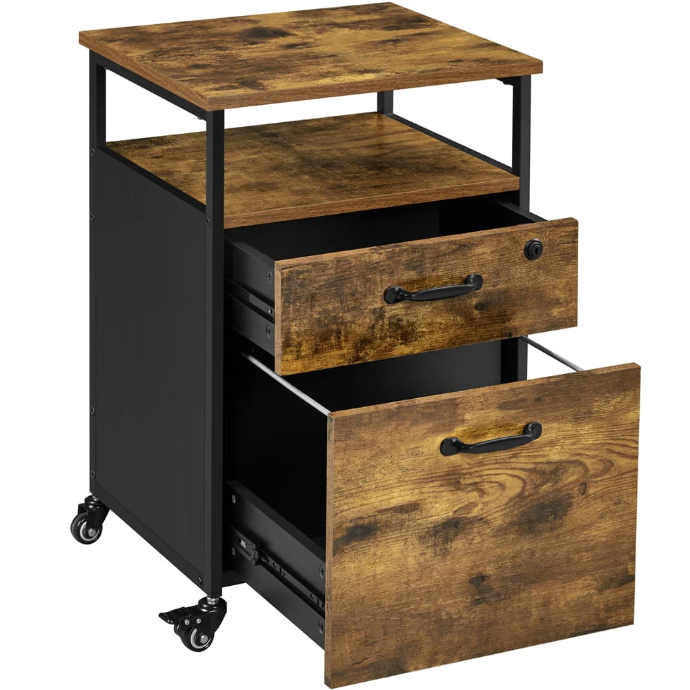 SmileMart Industrial Mobile Vintage File Cabinet with 2 Drawers