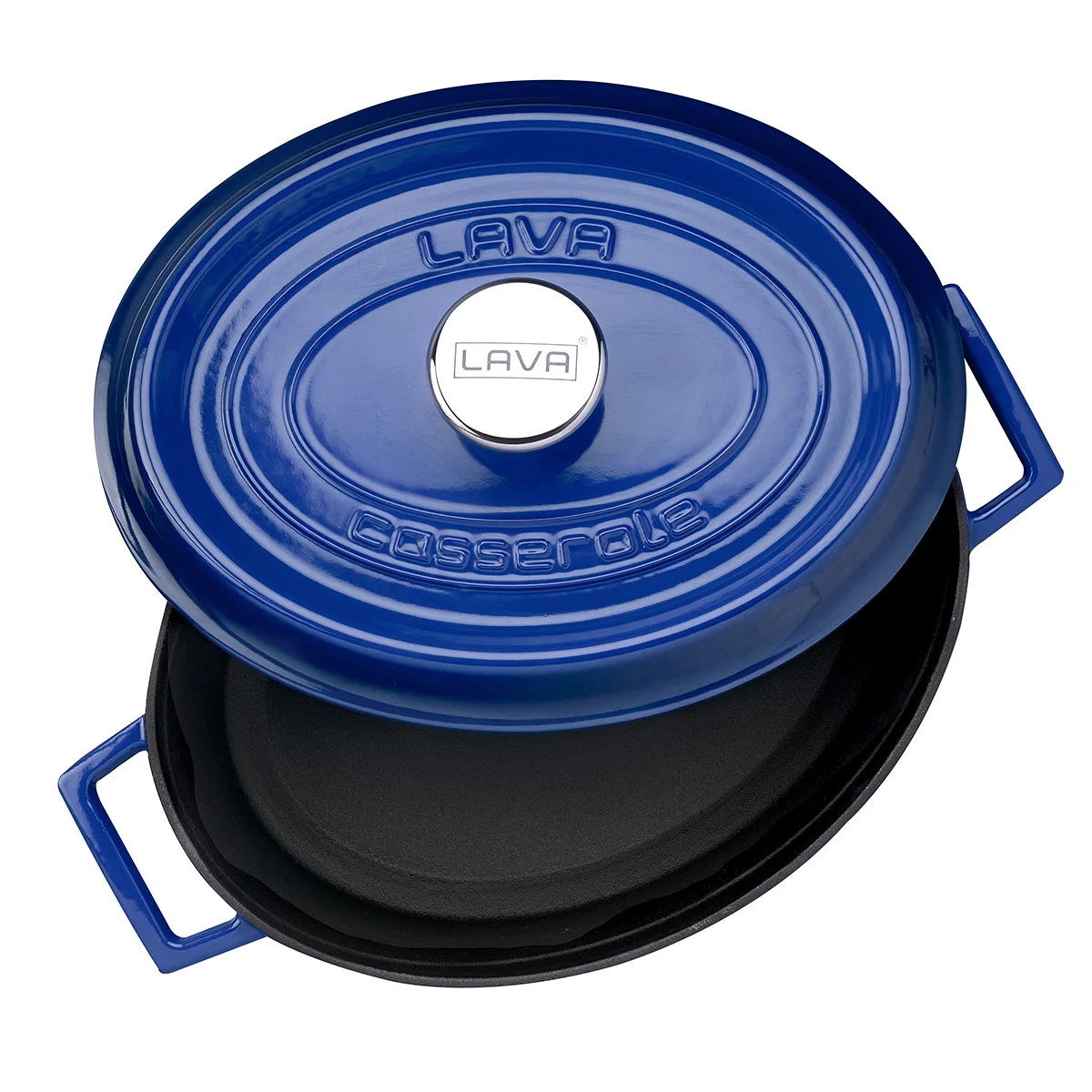LAVA 6.75 Quarts Cast Iron Dutch Oven: Multipurpose Stylish Oval Shape Dutch Oven Pot with Three Layers of Enamel Coated with Trendy Lid (Blue)