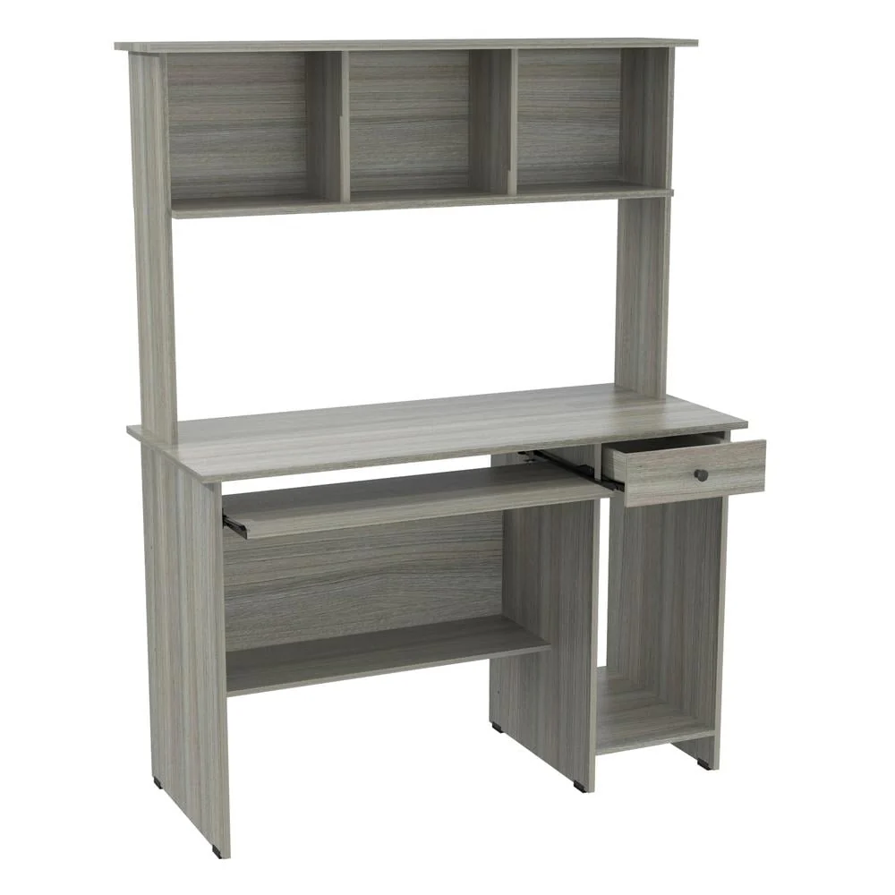 Inval Traditional Laminate Computer Desk and Hutch with Storage in Gray