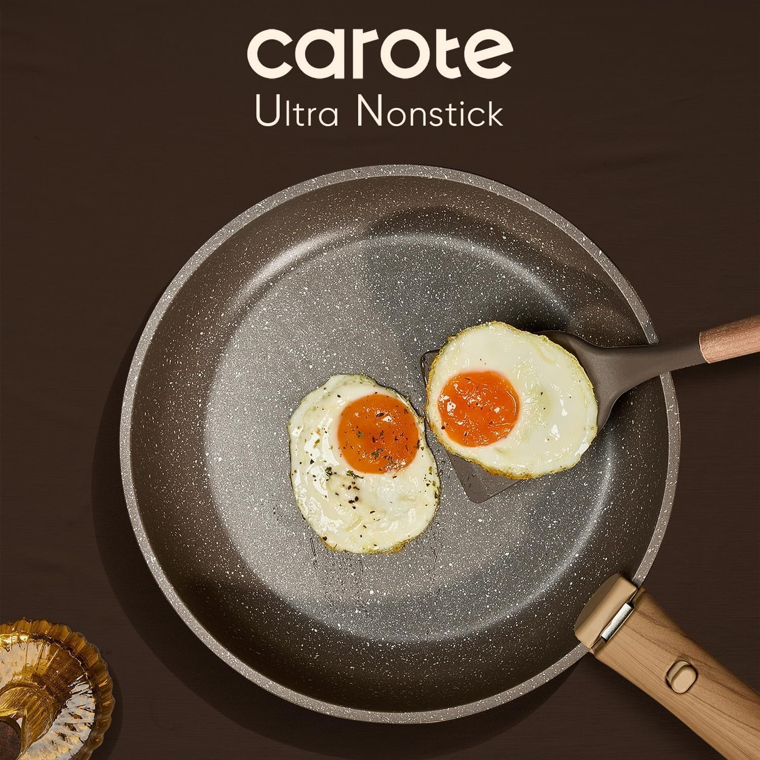 CAROTE 17-Piece Nonstick Cookware Set with Detachable Handle, Induction Compatible, Oven Safe, Brown Pots and Pans for Kitchen & RV