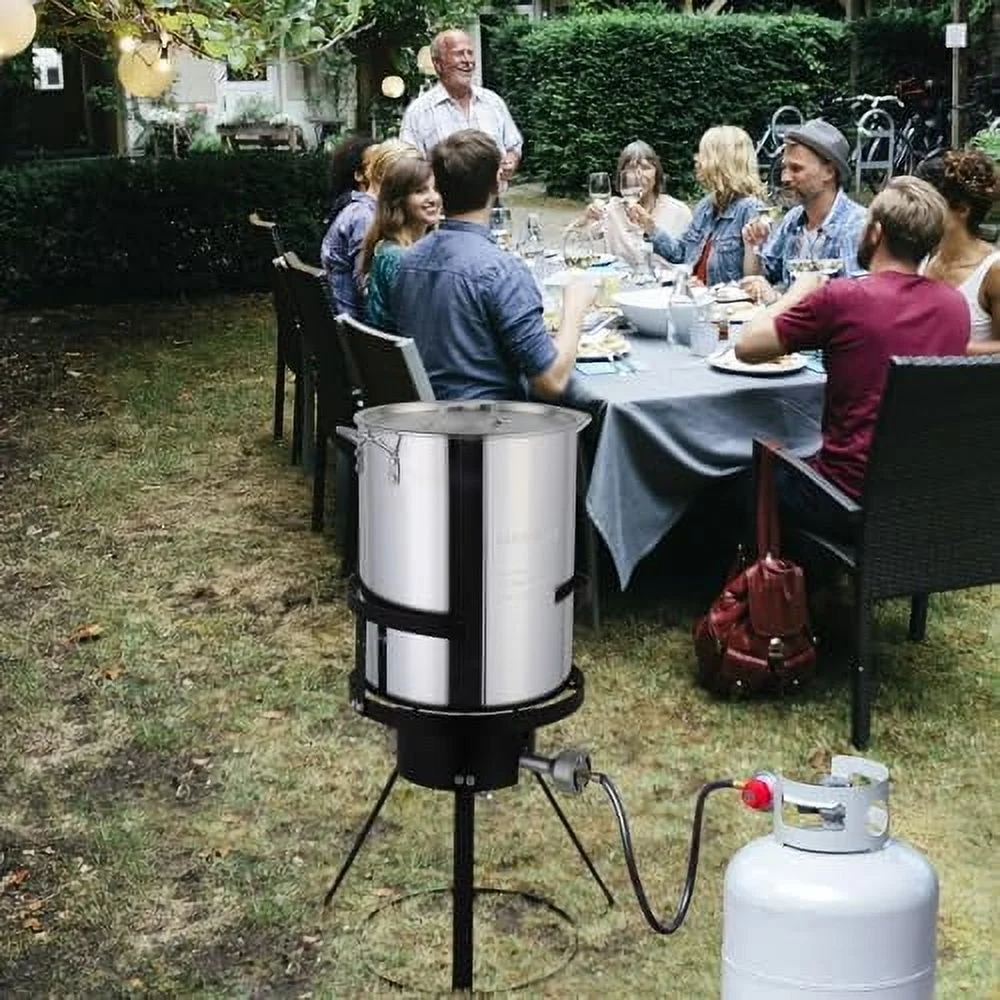 30QT Turkey Fryer with Basket and Propane Gas Burner Set, Seafood Boil Pot, Crawfish Boiler, Aluminum Turkey Deep Fryer with Basket and Burner for Outdoor Cooking, For Boiling and Frying