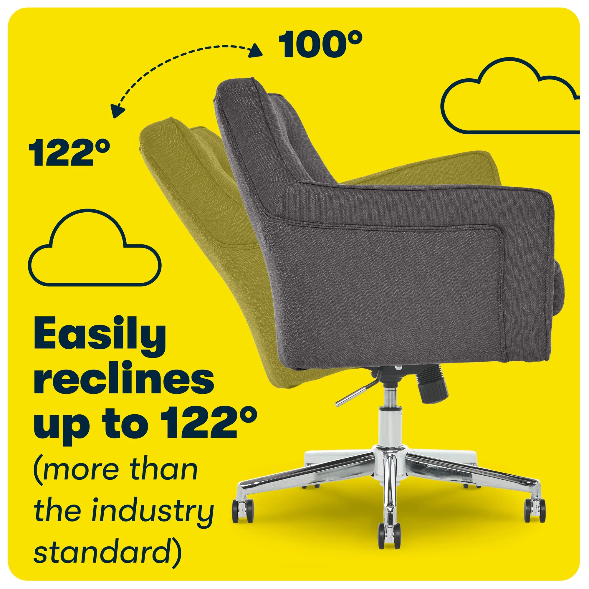 Serta Ashland Office Desk Chair, Button Tufted Mid-Back, Memory Foam Cushion, Chrome Swivel Base, Charcoal