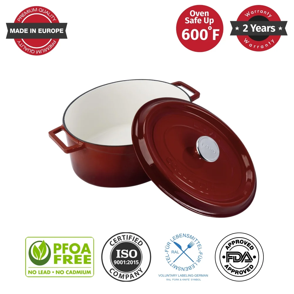 LAVA 6.75 Quarts Cast Iron Dutch Oven: Multipurpose Stylish Oval Shape Dutch Oven Pot with Three Layers of Enamel Coated with Trendy Lid (Blue)