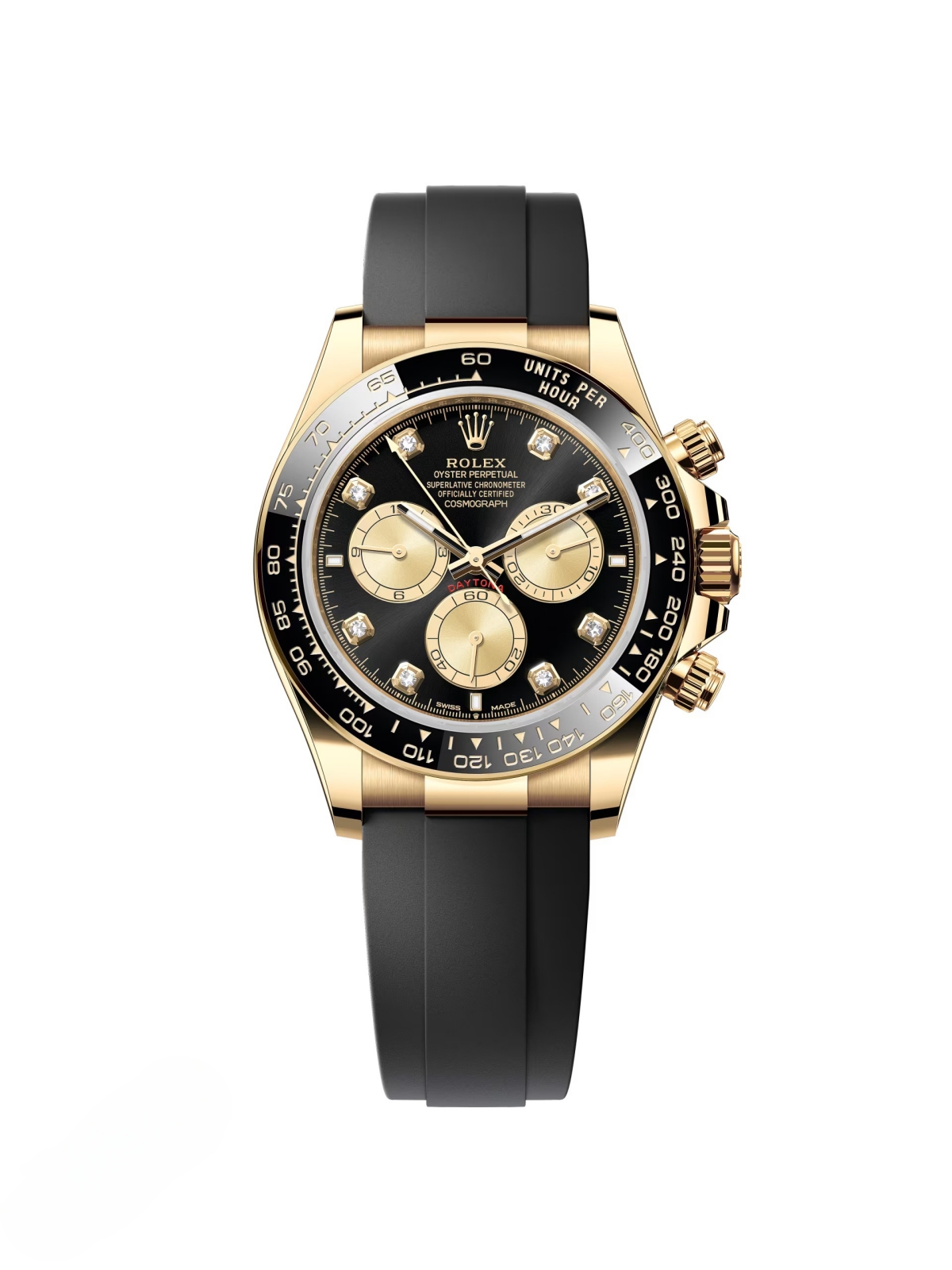 【Super Clone】Rolex Daytona Yellow Gold / Ceramic / Black / Diamond-Set / Oysterflex  m126518LN-0006