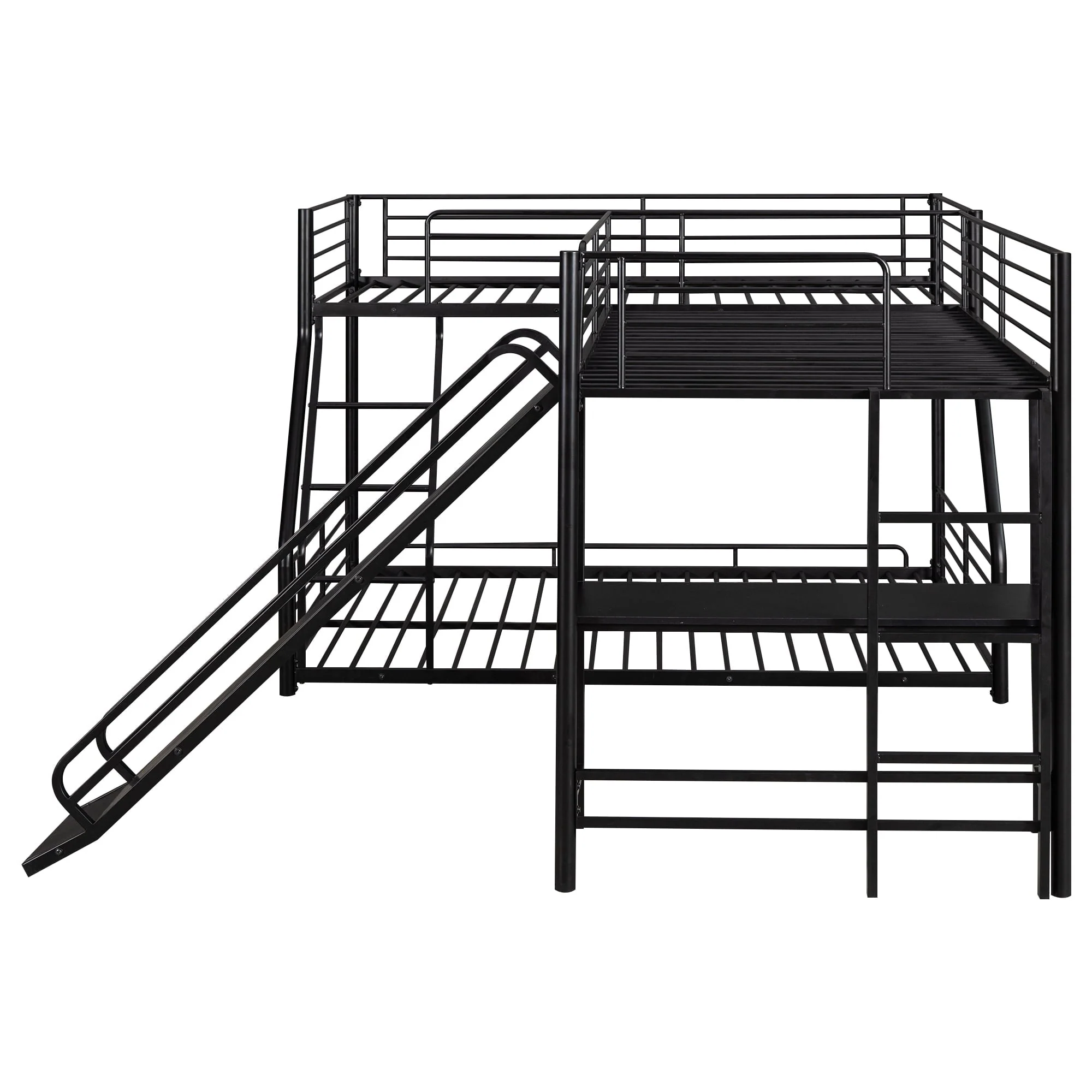 Metal L-Shaped Twin over Full Bunk and Loft Bed with Desk for Kids, Black
