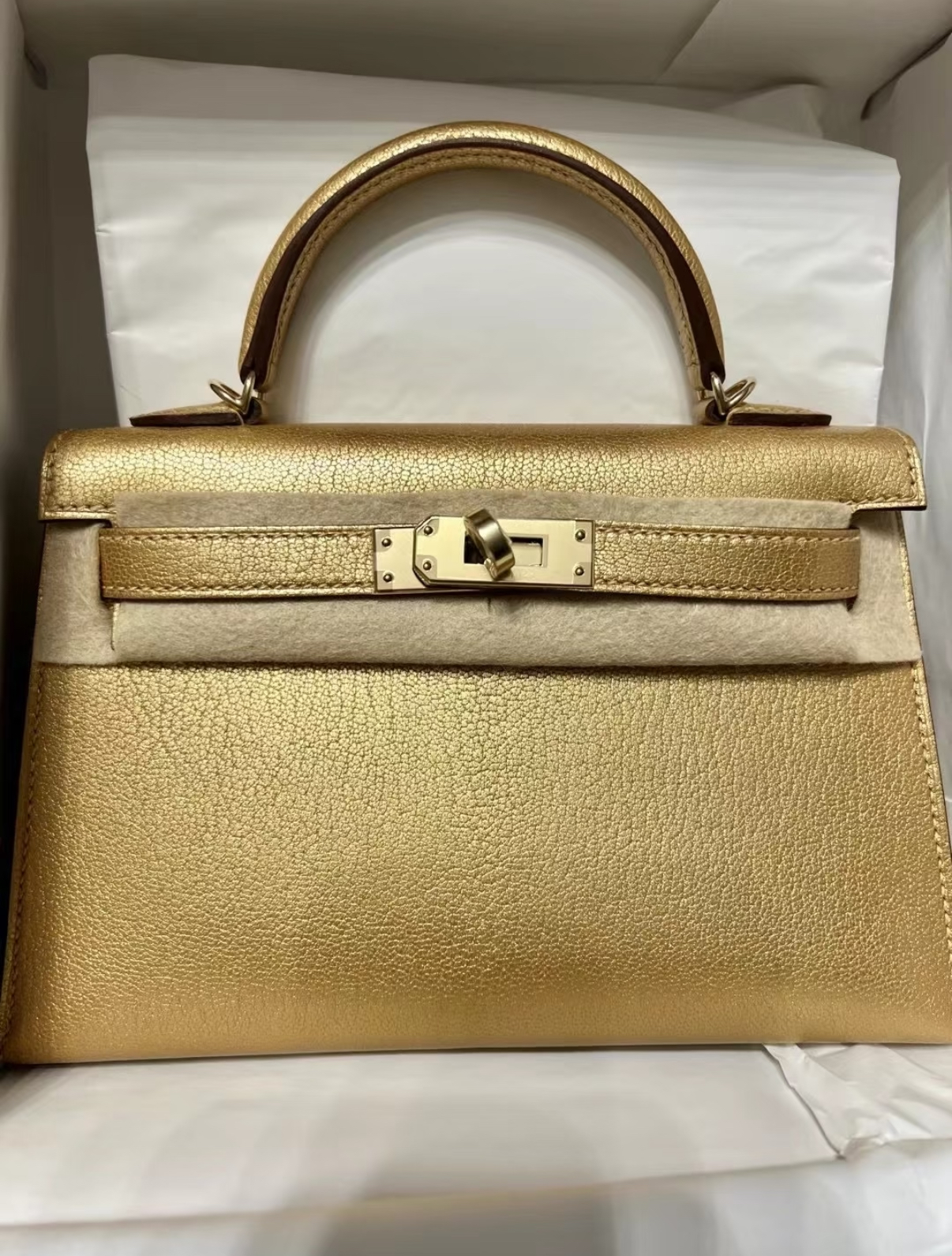 Kelly Mini 2 Olympic Gold Goat leather Custom