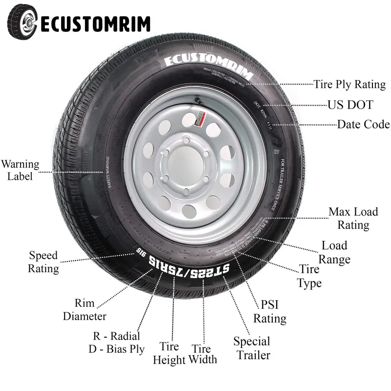 2-Pack Trailer Tire On Rim ST205/75D15 205/75 15 in. LRC 5 Hole Galvanized Wheel