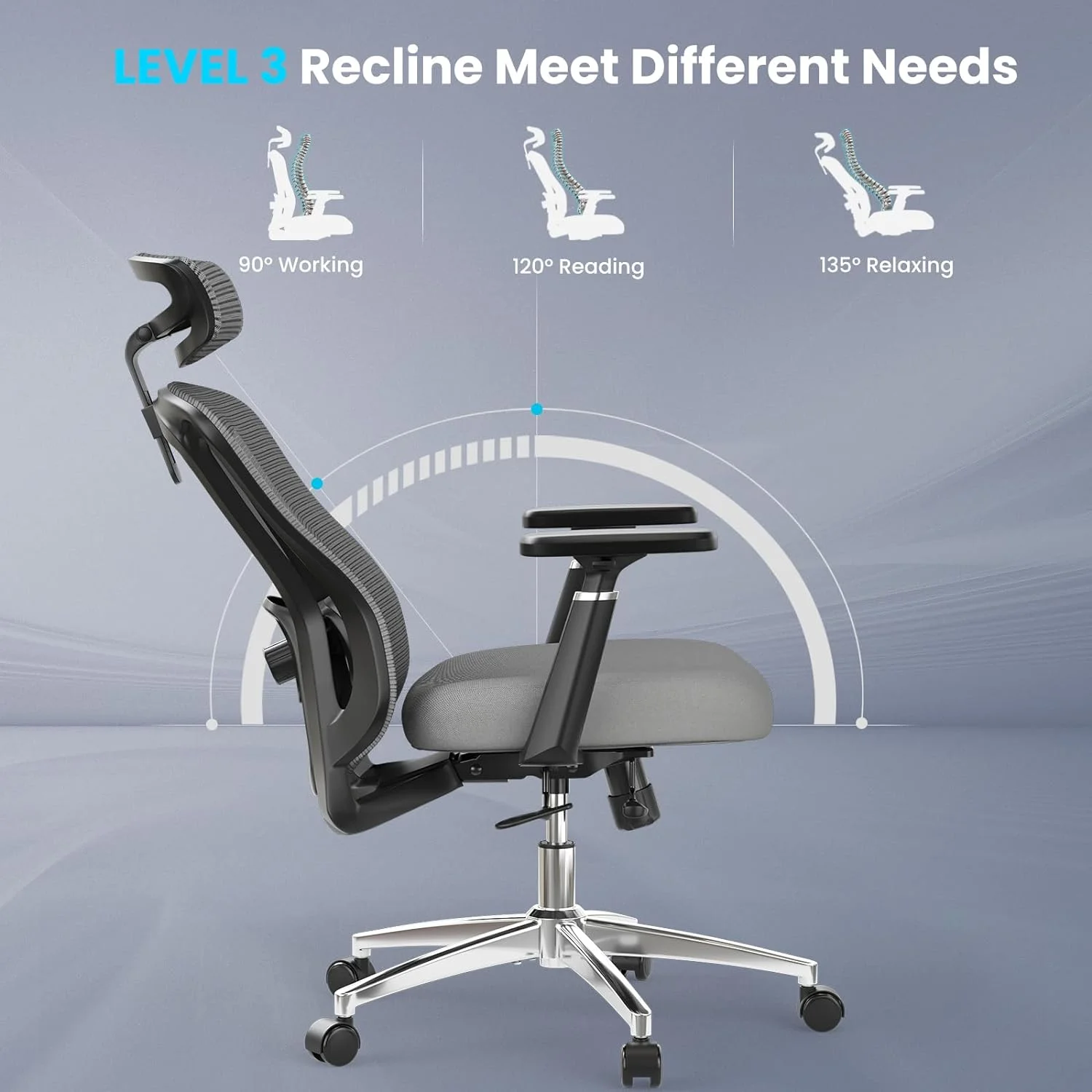 STARY Ergonomic Office Chair with Footrest, High Back Mesh Desk Chair with Adjustable Headrest & Lumbar Support, Comfortable Computer Chair for Home Office Study, White & Beige