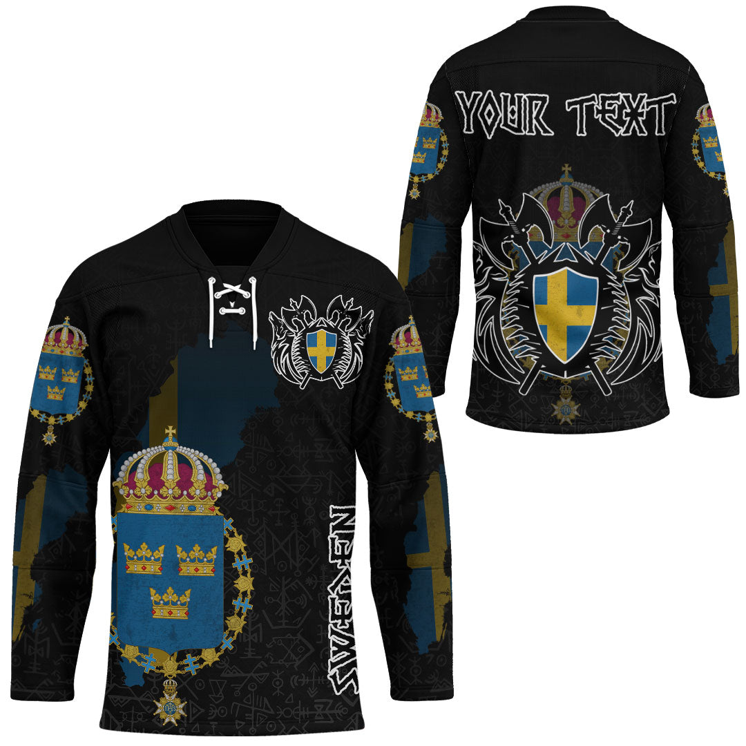 (Custom) Viking - Sweden Flag and Map (1) Hockey Jersey style Viking Geri and Freki RLT12