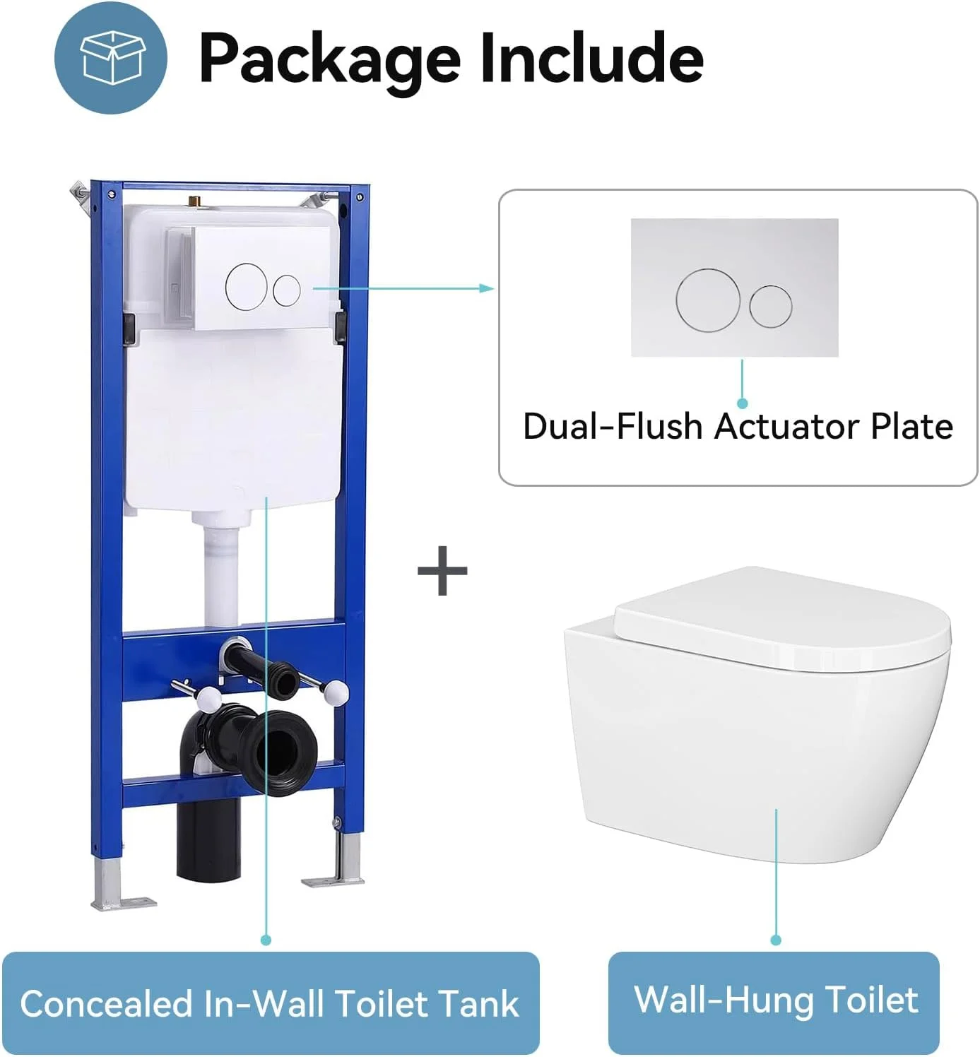 HOROW Wall Hung Toilet,with Soft Closing Seat,Round Floating Bowl, Rear Outlet Space Saving,White