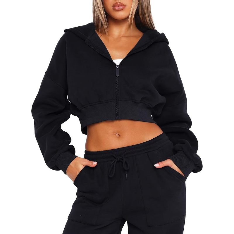 Women Zip Up Cropped Hoodie Lightweight