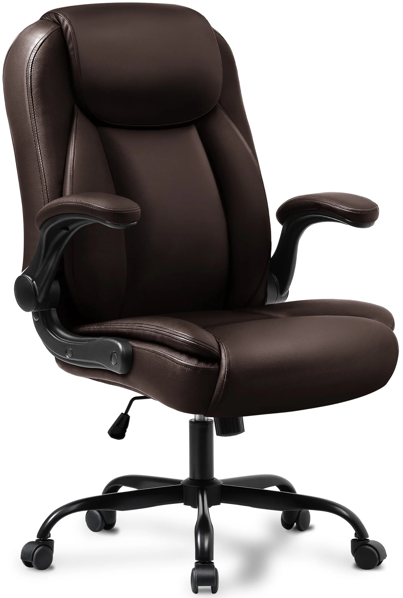 NEO CHAIR Executive Office Chair, Ergonomic High back Cushioned, Wide Leather Seat 8 Hours Heavy Duty Design, Flip Up Armrest Computer Desk Chair, Black