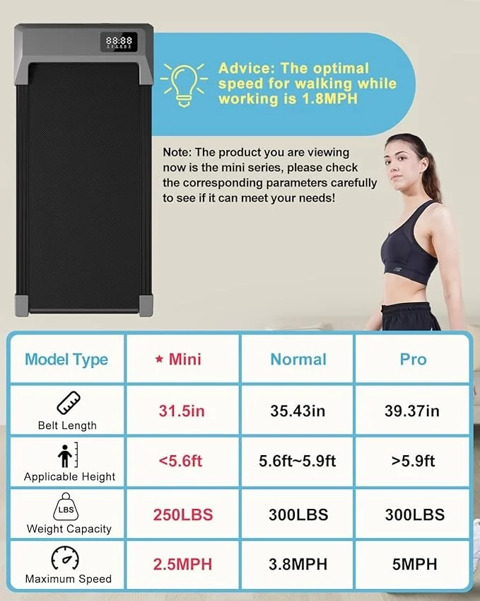 YDZJY 250lb Walking Pad, 0.6-2.5 mph Speed Range 1.2HP Quite Under Desk Treadmill, 2 in 1 Treadmill for Home/Office Exercise with Remote Control, Portable Treadmill with LED Display(Black)