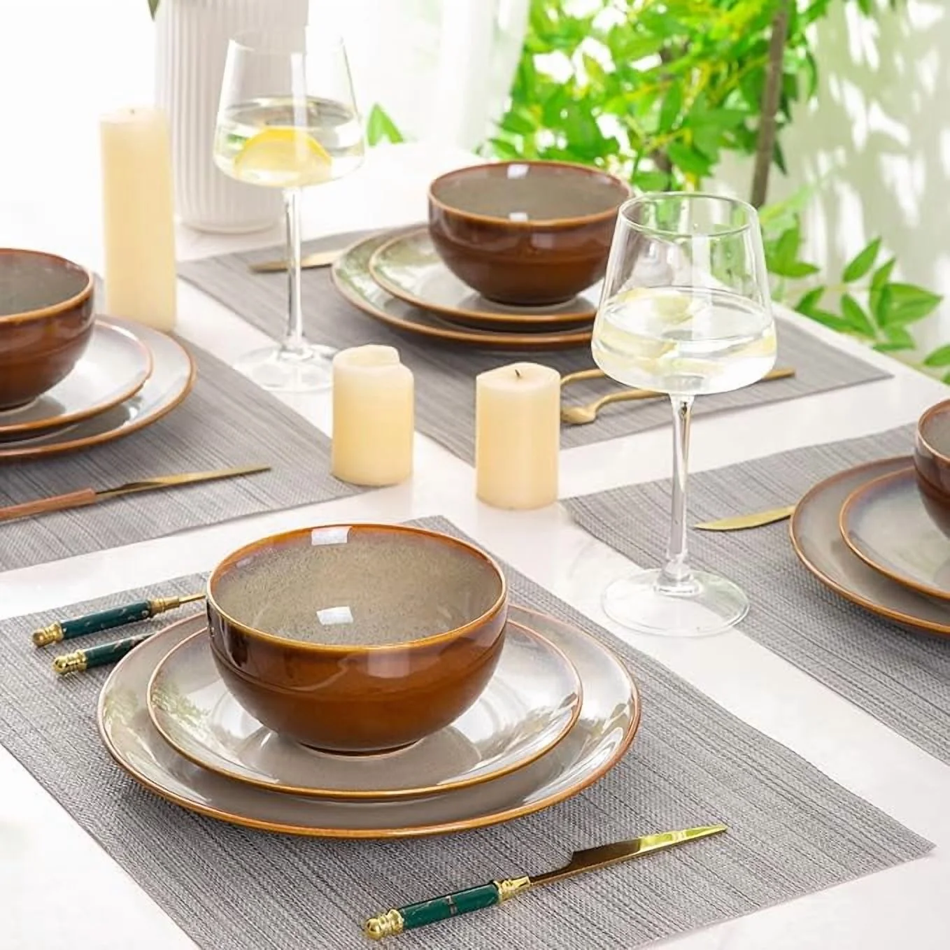 Elegant Reactive Glaze Ceramic Dinnerware Set 12-Piece Shatterproof Scratch Resistant Dishwasher Microwave Oven Safe for 4