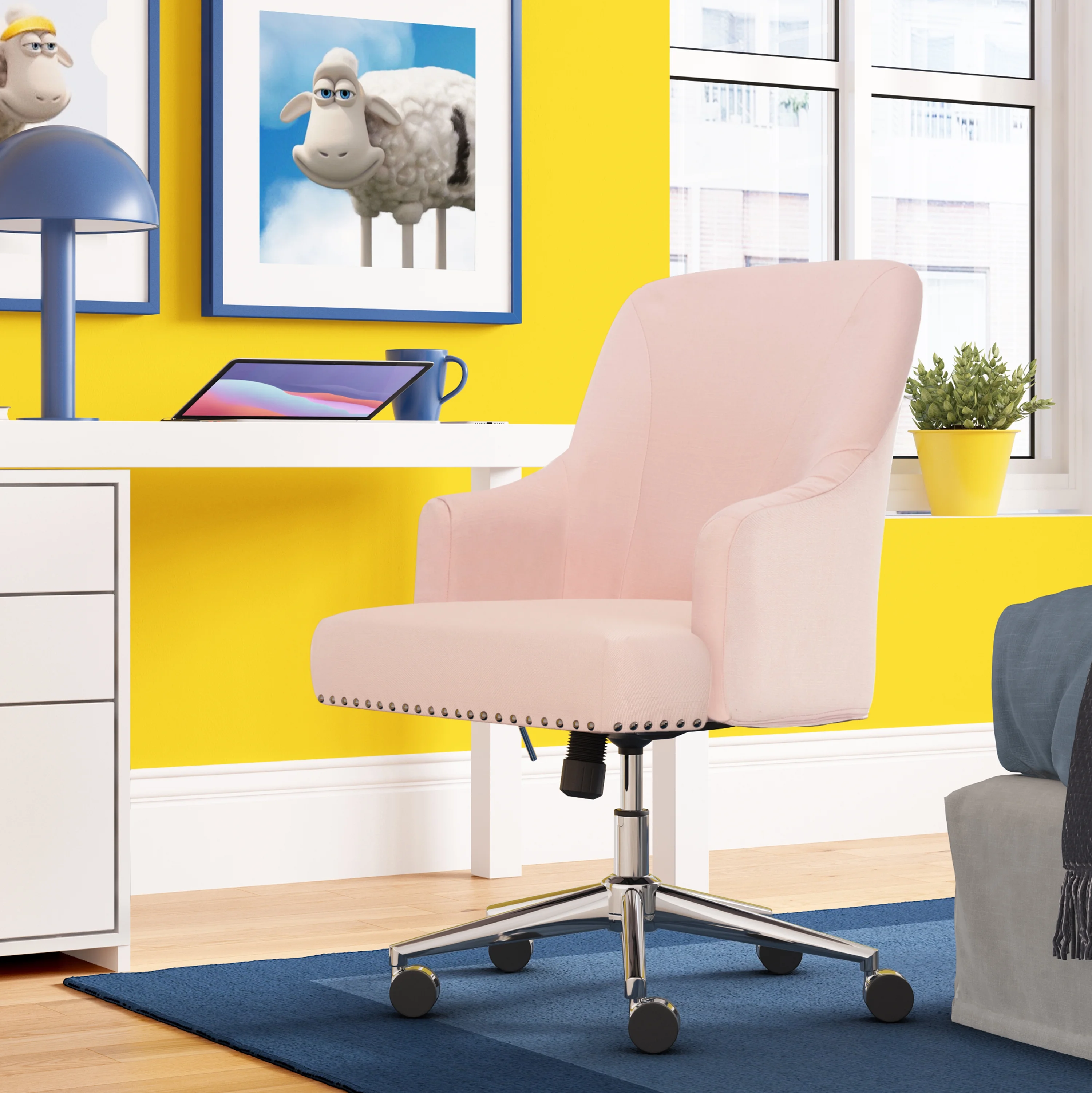Serta Leighton Home Office Desk Chair Chrome Nailheads Twill Fabric Lilac Purple