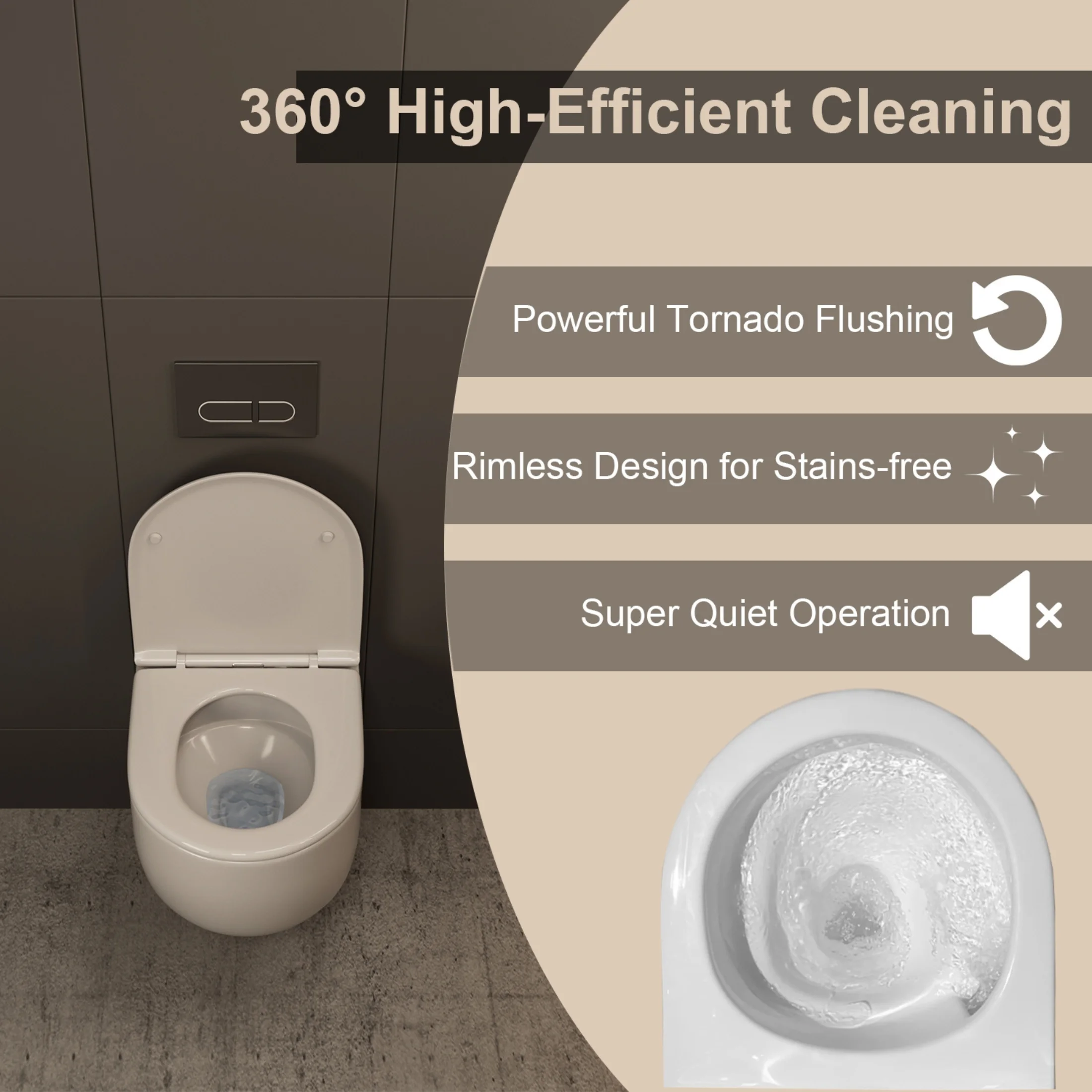 Los Flexi Compact Wall-Mount Toilet Set - Round Bowl, In-Wall Tank, Tornado Flush, Actuator Plate Included