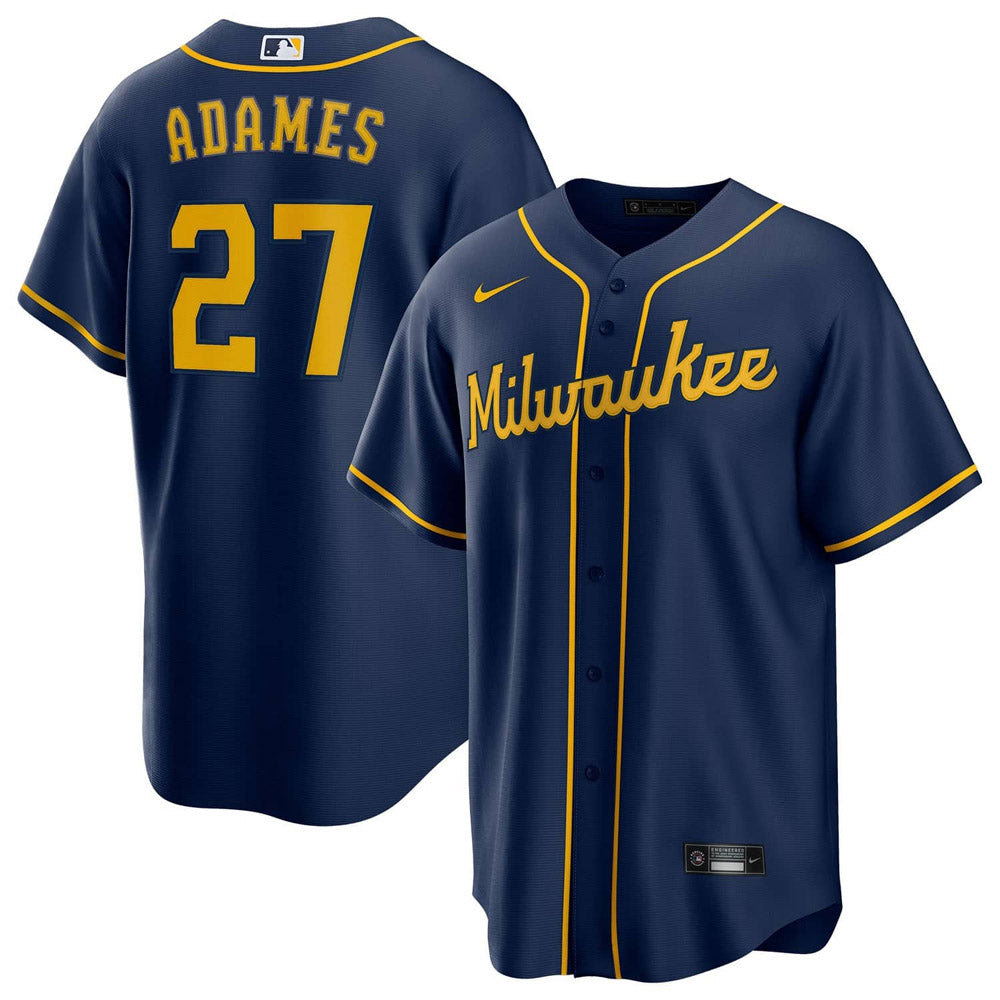 Men's Milwaukee Brewers Willy Adames Cool Base Replica Alternate Jersey - Navy