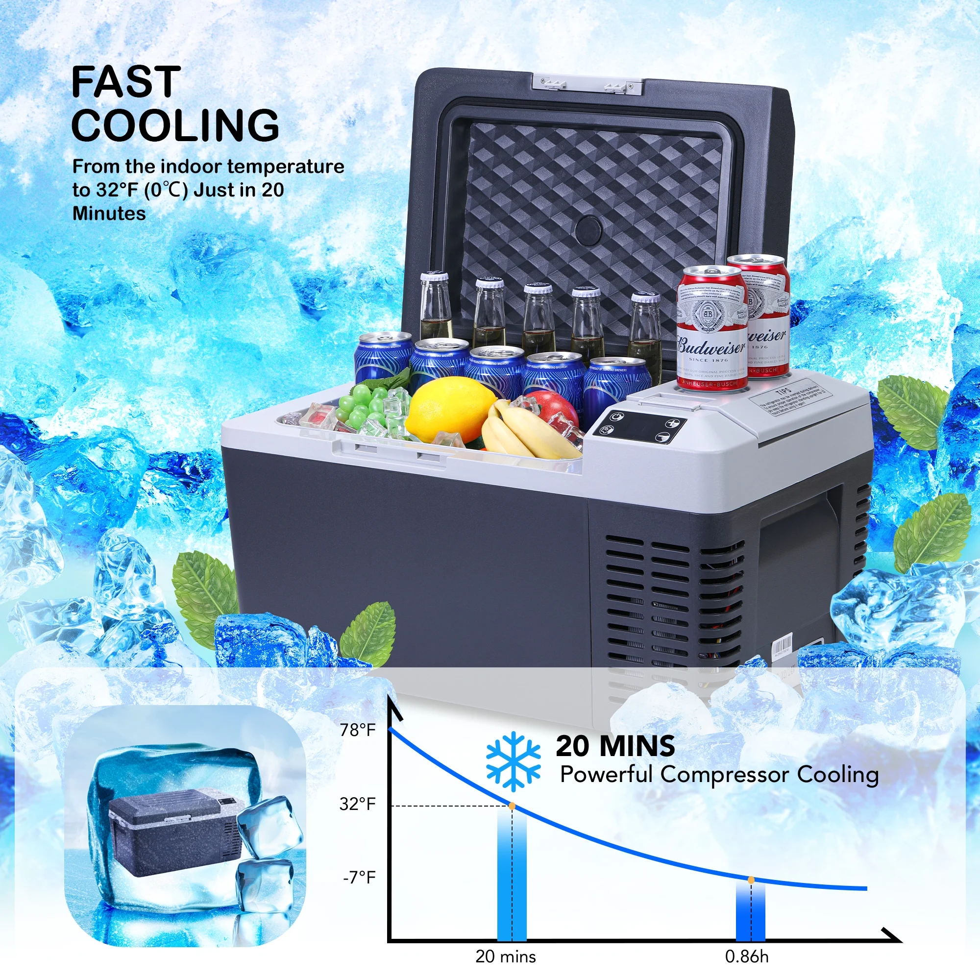 M optimized 12V Refrigerator 21 Quart Portable Refrigerator -7.6a?? to 50a??, 20L RV Freezer, Car Fridge with 12/24V DC and 110-240V AC, Portable Freezer Car Cooler for Camping Travel Outdoor & Home