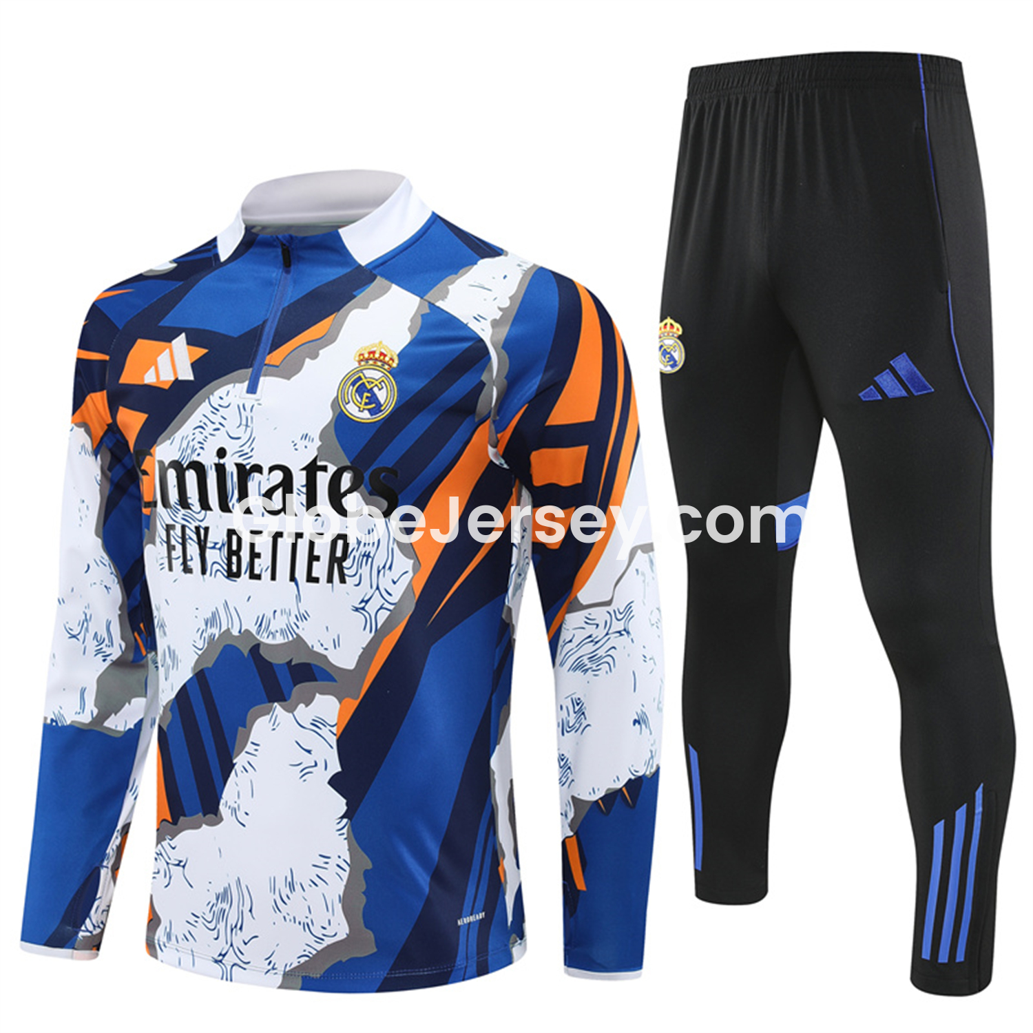 Real Madrid 25-26 Long Sleeve Training Set - Yellow, White and Blue Camouflage Top and Black Pants