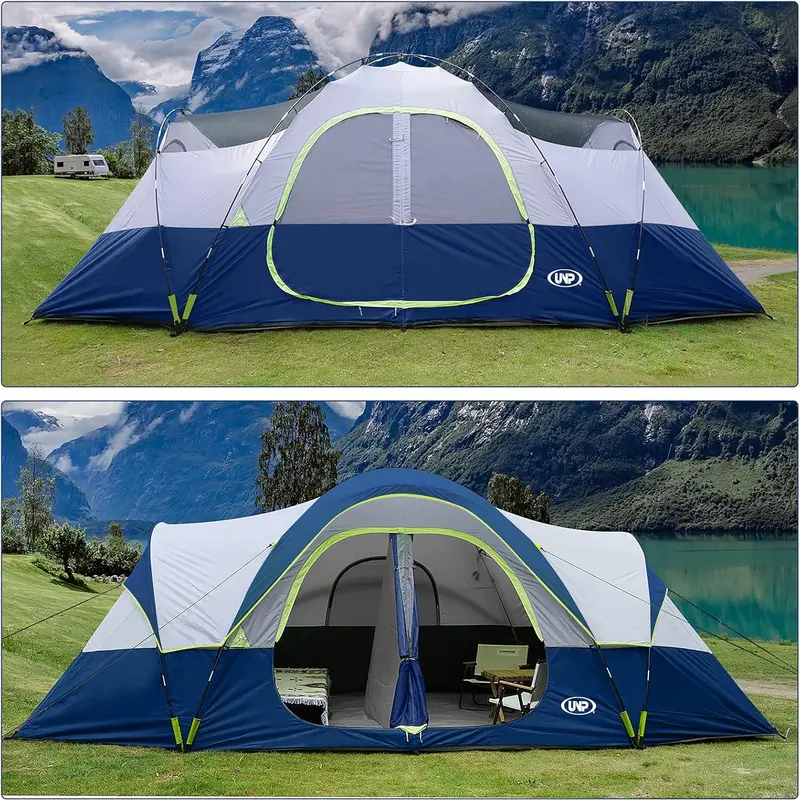 10-Person Family Camping Tent – Easy-Setup. Double-Layer Weatherproof Shelter with 2 Rooms & 5 Mesh Windows (18′ x 9′ x 6.5′)