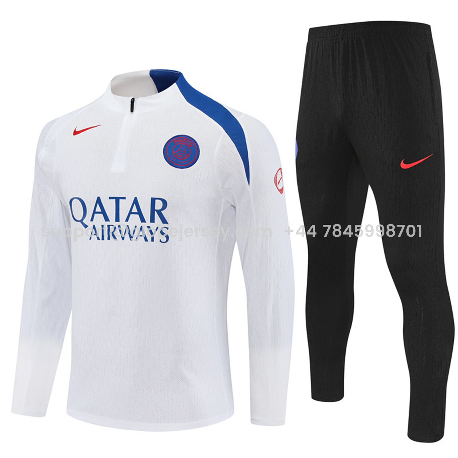 Paris Saint-Germain PSG 25-26 Long Sleeve Training Set - Player Version - White Top and Black Pants