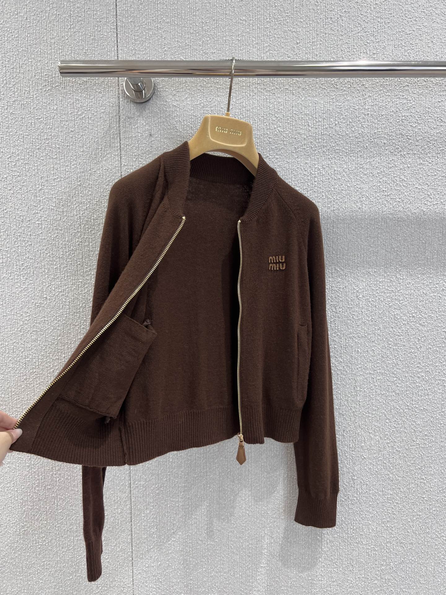 Chocolate Zipper Cashmere Knit Jacket