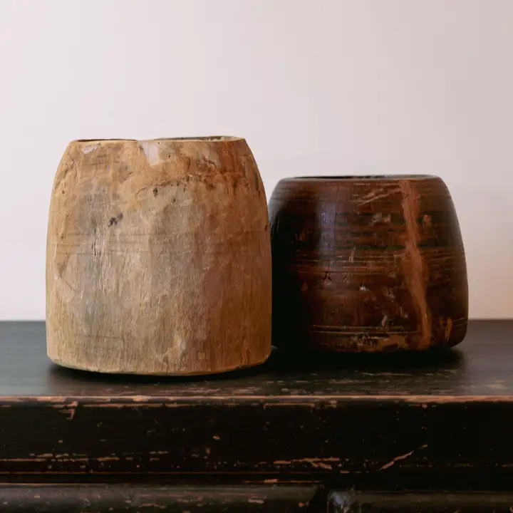 Vintage Hand-Carved Wooden Vessels | Solid Wood