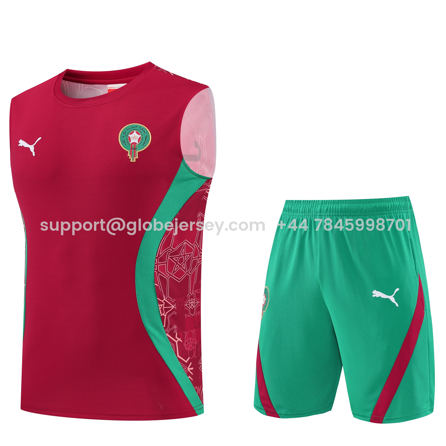 Morocco 2026 Vest Training Set - Red Top and Green Shorts