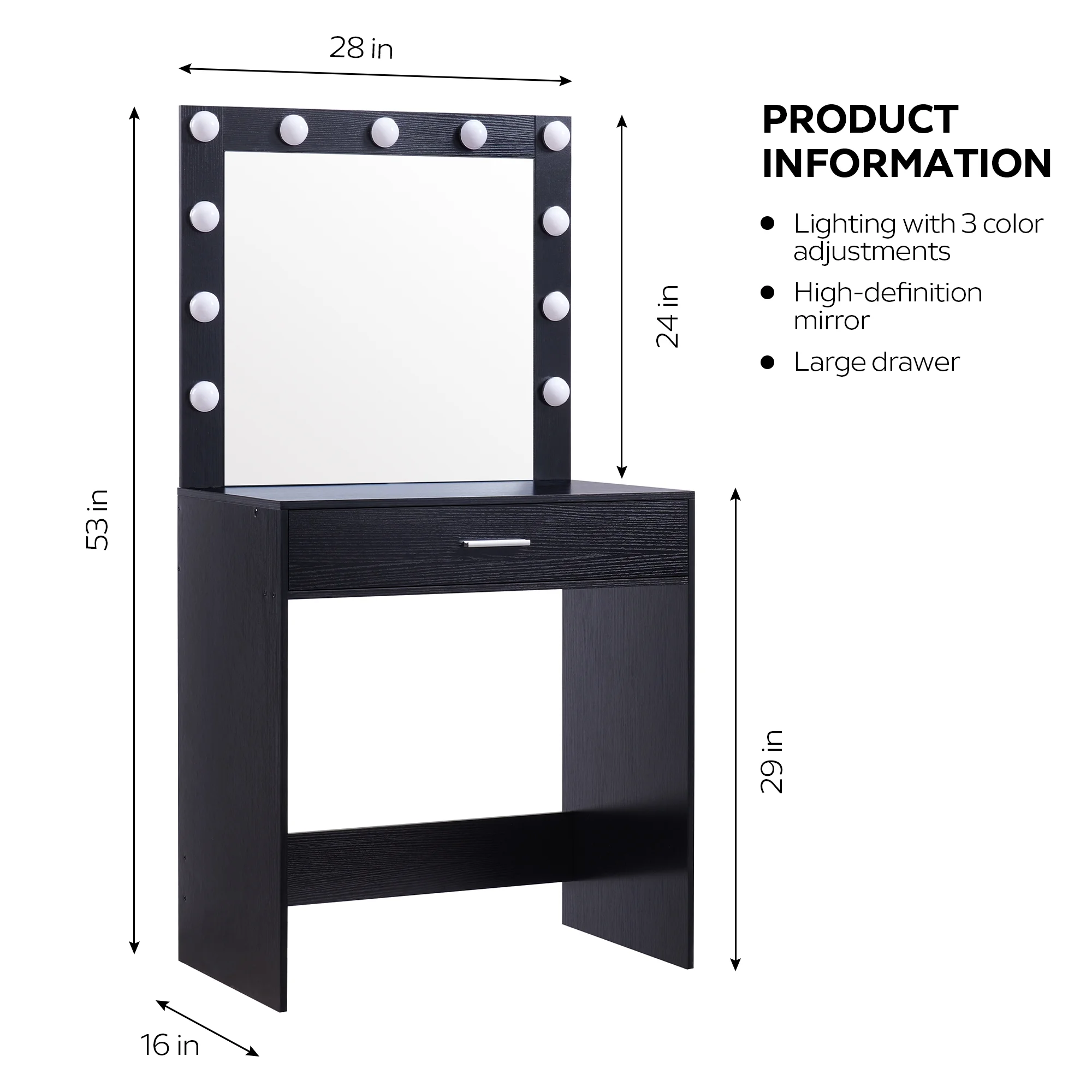 Vanity Desk With Mirror, Makeup Table Desk With Drawer, 3 Lighting Modes Adjustable Brightness Vanity Makeup Table For Small Space Home Living Room