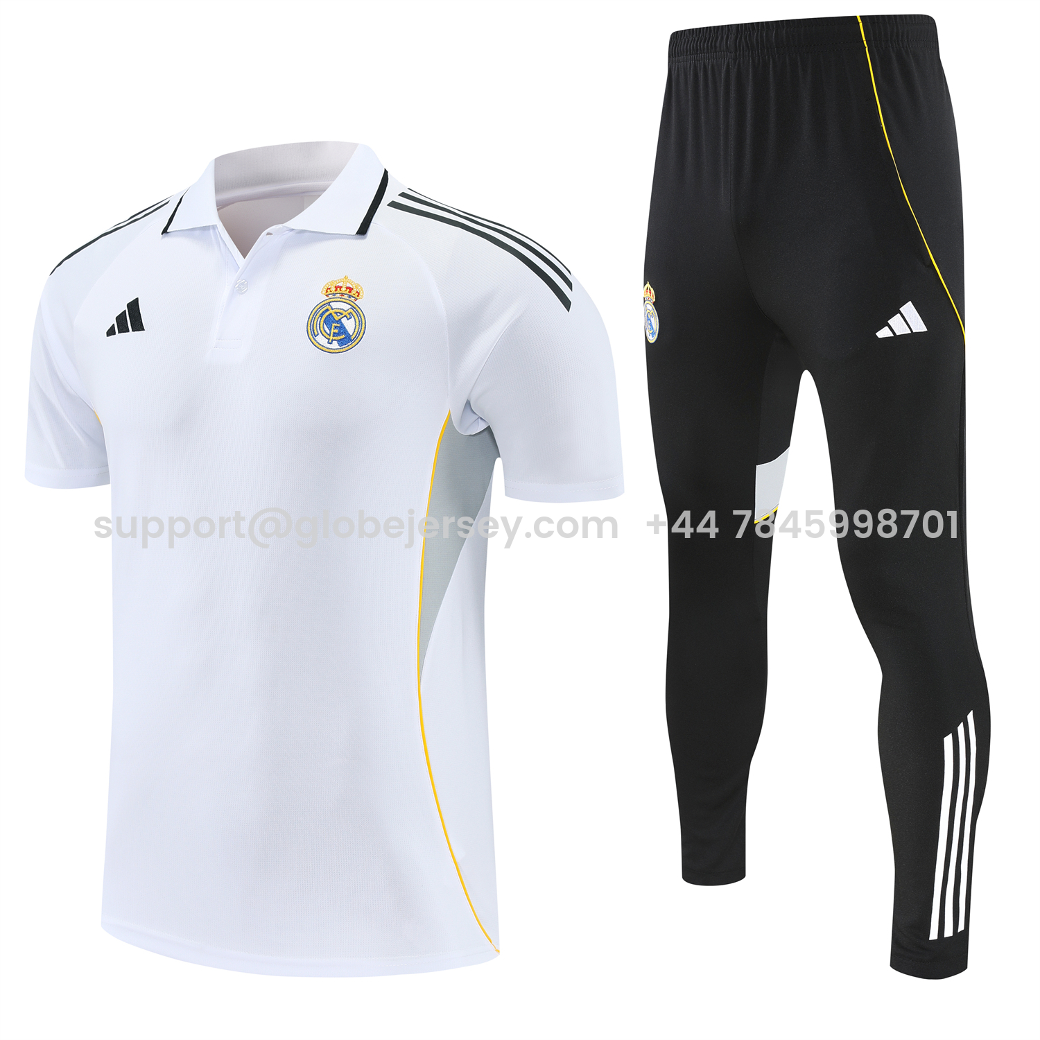 Real Madrid 25-26 POLO Short-Sleeve Training Set - White Top and Black Pants