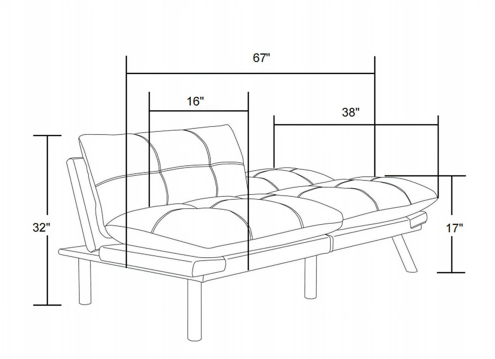 Lisonu Modern Brown Convertible Futon Sofa Bed with Adjustable Backrest & Armrests, 2-Seat Foldable Sleeper Couch with Tufted Microfiber Upholstery, Sturdy Metal Legs, 800 lbs
