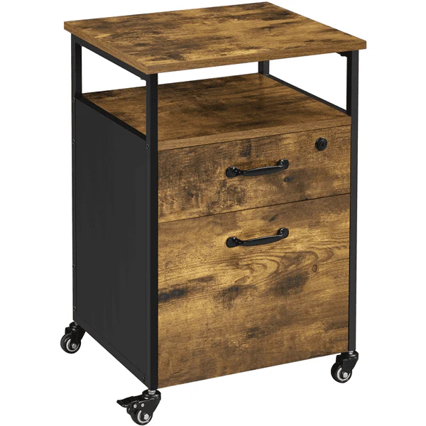 SmileMart Industrial Mobile Vintage File Cabinet with 2 Drawers