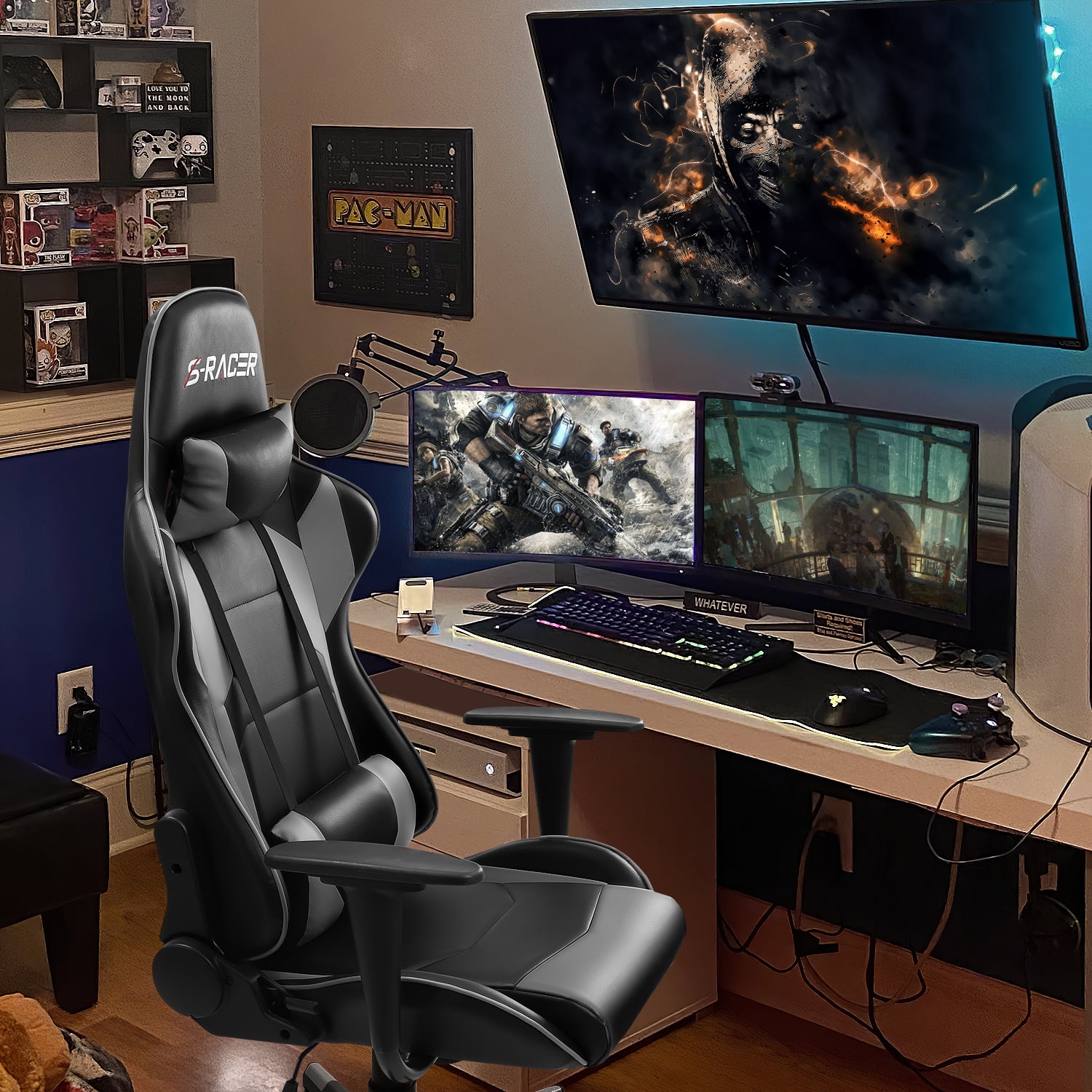 Homall Gaming Chair Office Chair High Back Computer Chair Leather Desk Chair Racing Executive Ergonomic Adjustable Swivel Task Chair with Headrest and Lumbar Support, Purple