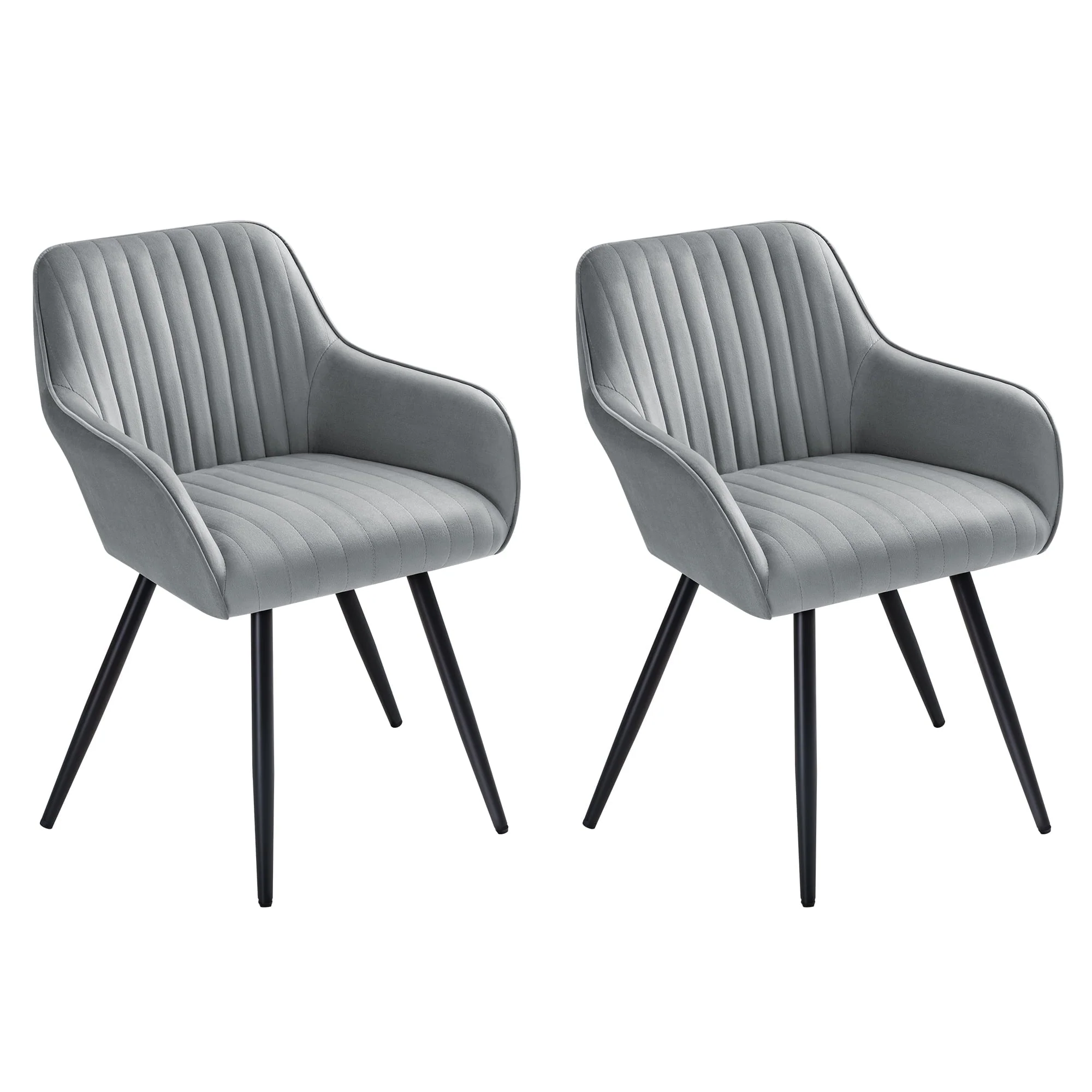 Devoko Set of 2 Accent Chair, Velvet Tufted Solid Back Arm Chair with Arms Upholstered Tall Back Desk Chair, Accent Chair for Living Room Home Kitchen, Gray