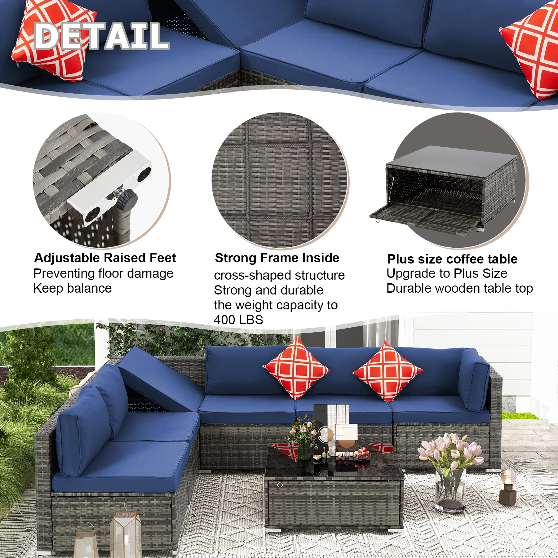 HOMREST 7 Pieces Outdoor Patio Furniture Set with 44