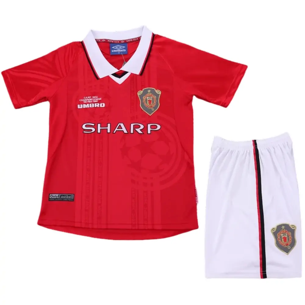 1999-00 Manchester United Home Retro Children's Jersey Set - Fans Edition