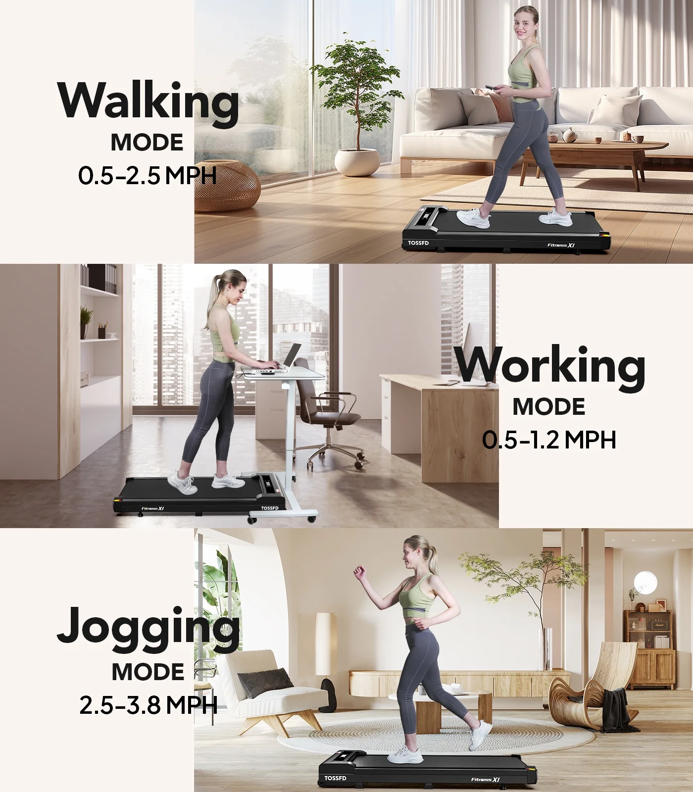 TOSSFD Treadmill Walking Pad with 6% Incline,2.5HP Under Desk Treadmill, Jogging Running Machine for Home Office X301