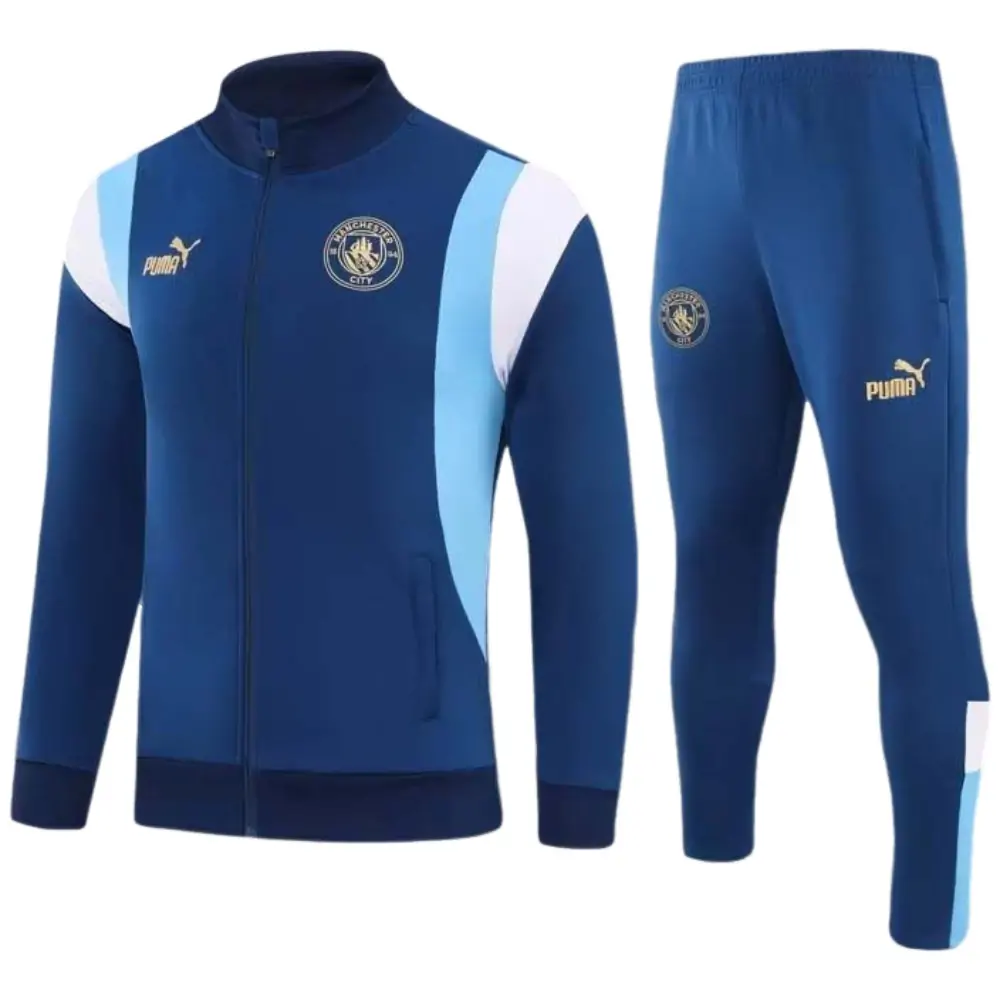 2023/2024 Manchester City Long Zipped Jacket Dark blue Football Shirt Set